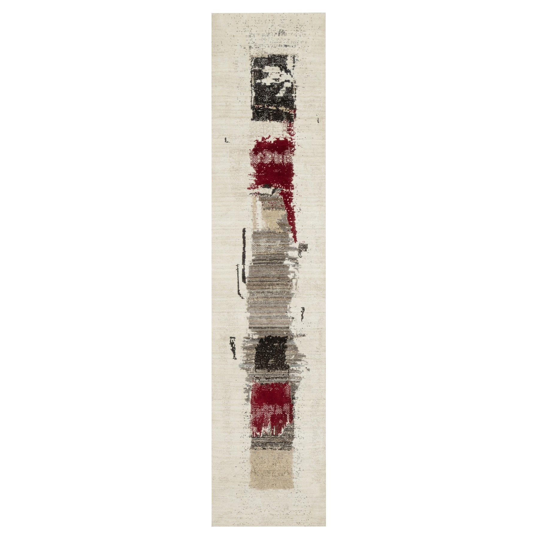 2'6"x11'7" Parchment White, Lori Buft Gabbeh with Avant Garde Design, Soft Pile, Thick and Plush, Pure Wool, Hand Knotted, Runner, Oriental Rug HR90760