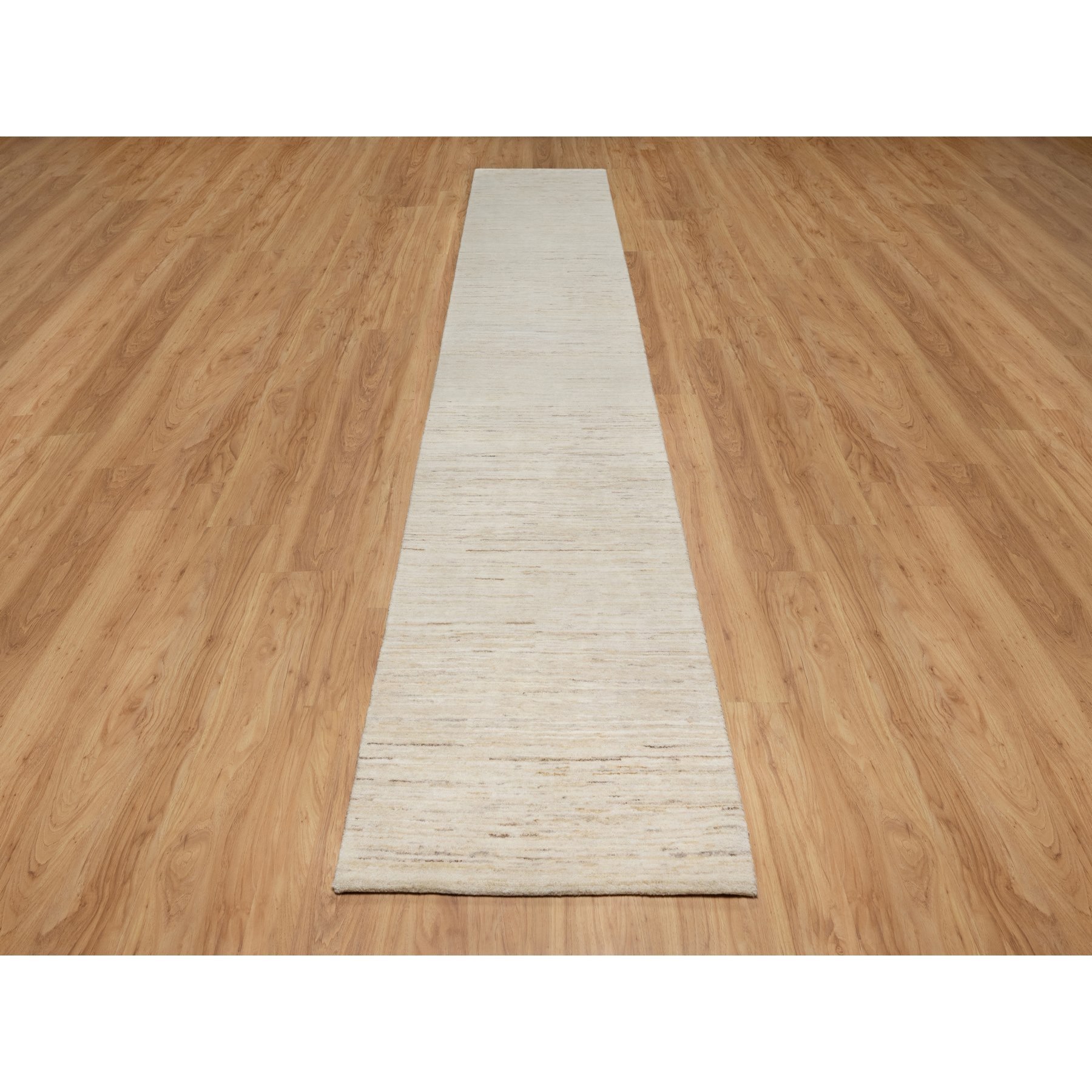 2'6"x13'9" Stone White, Hand Knotted, Lori Buft Gabbeh, Modern, Thick and Plush, Plain Design, Pure Wool, Runner, Oriental Rug HR90762 - Image 2