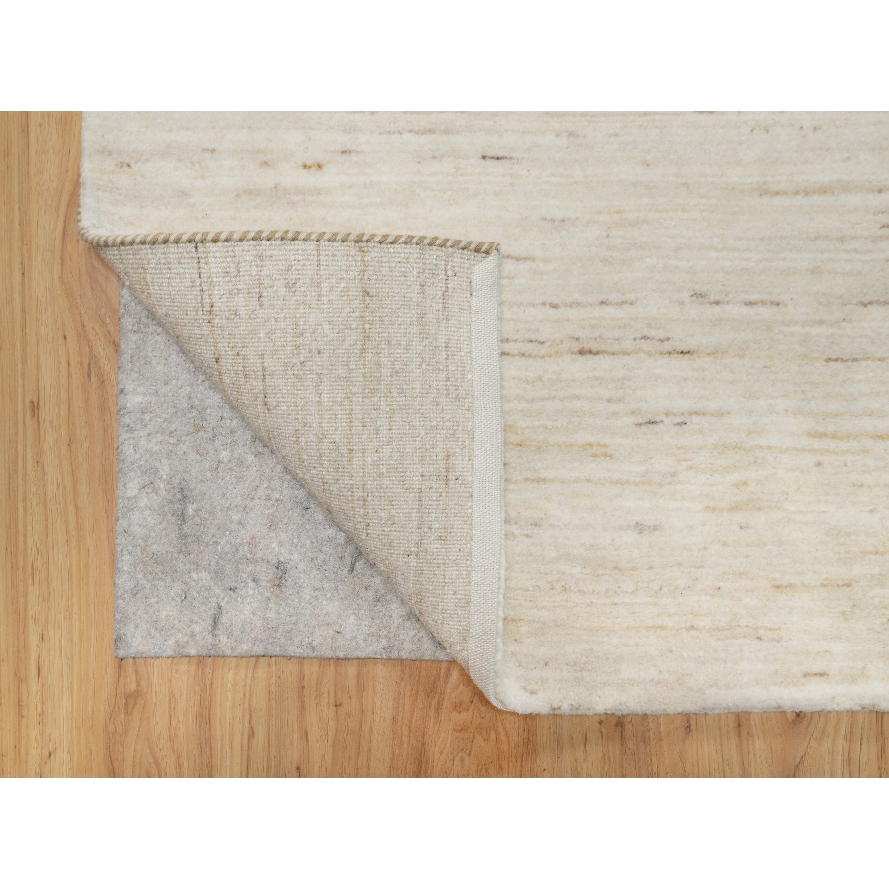2'6"x13'9" Stone White, Hand Knotted, Lori Buft Gabbeh, Modern, Thick and Plush, Plain Design, Pure Wool, Runner, Oriental Rug HR90762 - Image 3