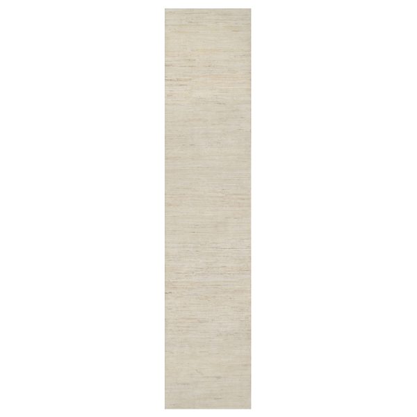 2'6"x11'10" Dutch White, 100% Wool, Hand Knotted, Modern, Plain Design, Lori Buft Gabbeh, Thick and Plush, Runner, Oriental Rug HR90763