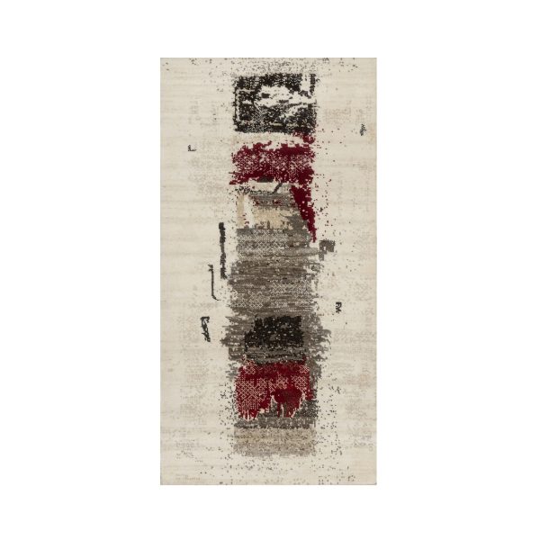 2'4"x4'7" Parchment White, Lori Buft Gabbeh with Avant Garde Design, Thick and Plush Soft Pile, 100% Wool, Hand Knotted, Short Runner, Oriental Rug HR90767
