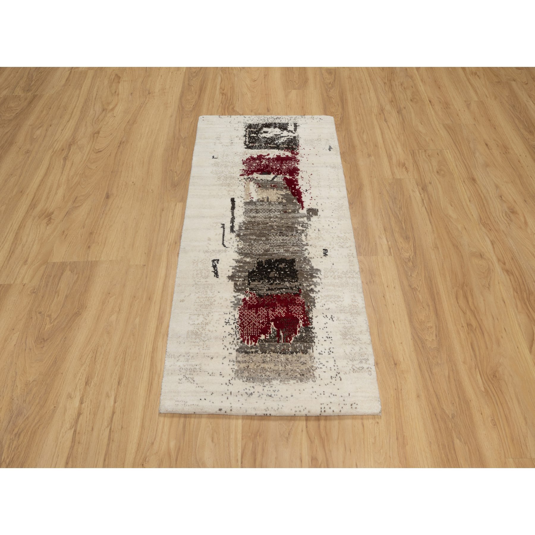 2'4"x4'8" Parchment White, Hand Knotted, Lori Buft Gabbeh with Avant Garde Design, Thick and Plush, Pure Wool, Soft Pile, Short Runner, Oriental Rug HR90768 - Image 2
