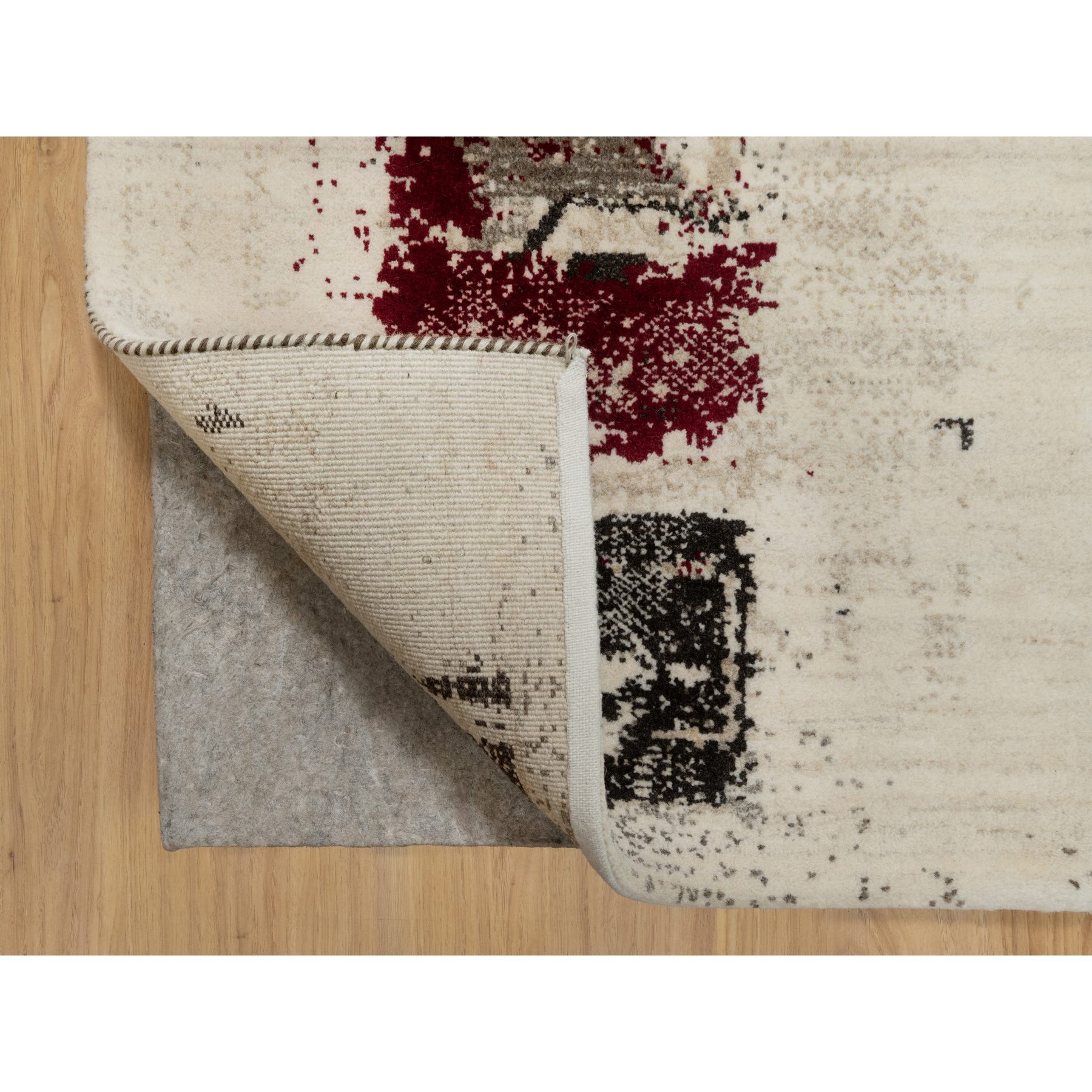 2'4"x4'8" Parchment White, Hand Knotted, Lori Buft Gabbeh with Avant Garde Design, Thick and Plush, Pure Wool, Soft Pile, Short Runner, Oriental Rug HR90768 - Image 3