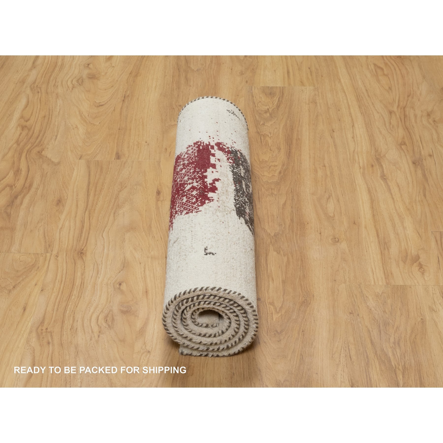 2'4"x4'8" Parchment White, Hand Knotted, Lori Buft Gabbeh with Avant Garde Design, Thick and Plush, Pure Wool, Soft Pile, Short Runner, Oriental Rug HR90768 - Image 6