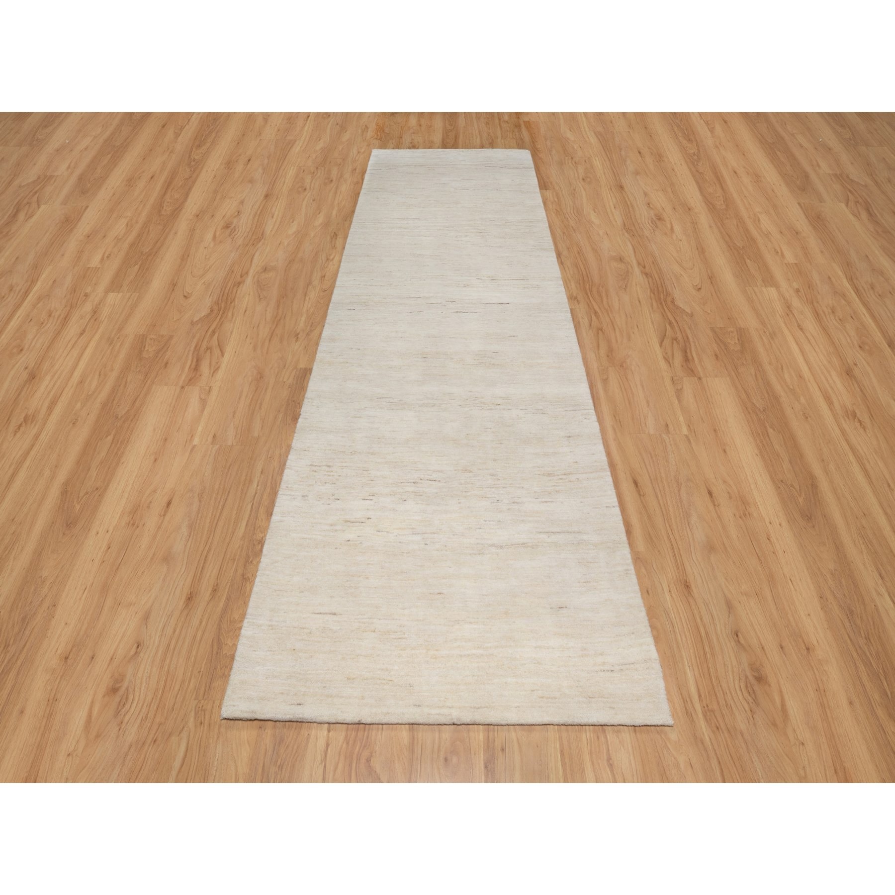 4'x12'1" Parchment White, Hand Knotted, Lori Buft Gabbeh, Modern, Thick and Plush, Plain Design, 100% Wool, Wide Runner, Oriental Rug HR90777 - Image 2