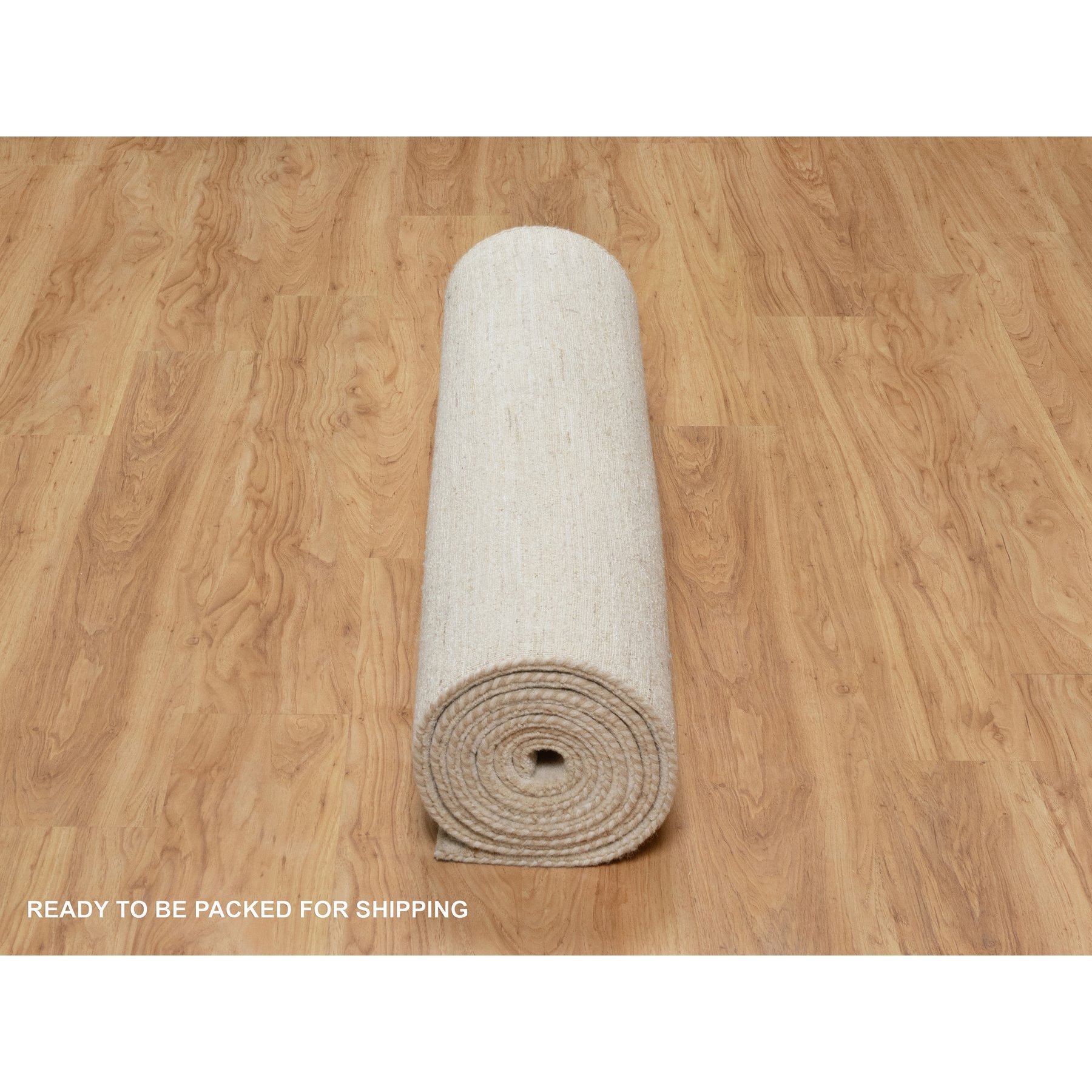 4'x12'1" Parchment White, Hand Knotted, Lori Buft Gabbeh, Modern, Thick and Plush, Plain Design, 100% Wool, Wide Runner, Oriental Rug HR90777 - Image 6