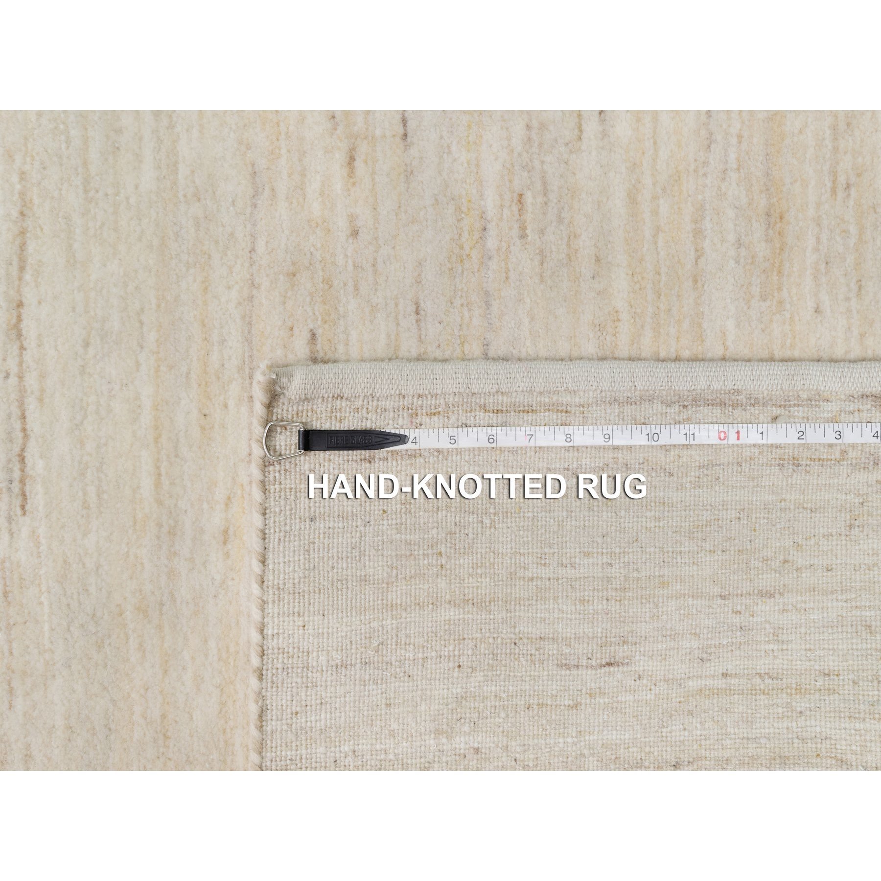 4'x12'1" Parchment White, Hand Knotted, Lori Buft Gabbeh, Modern, Thick and Plush, Plain Design, 100% Wool, Wide Runner, Oriental Rug HR90777 - Image 8