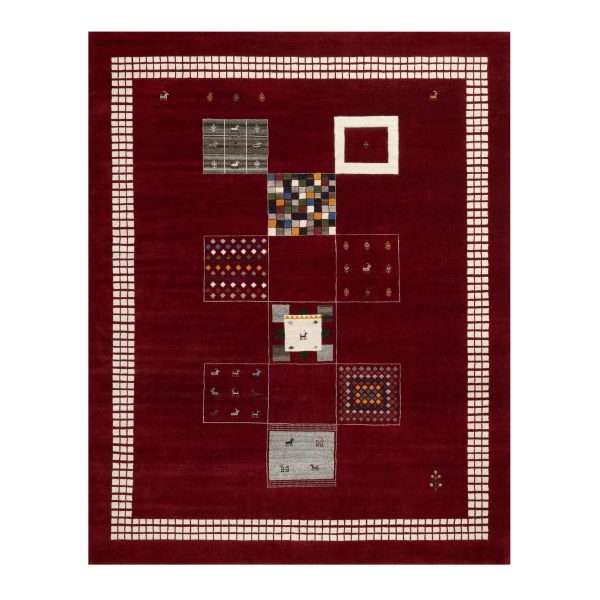 8'x10'1" Sangria Red, Modern, Thick and Plush, Hand Knotted, Lori Buft Gabbeh with Small Animal Figurines, Soft Wool, Oriental Rug HR90784