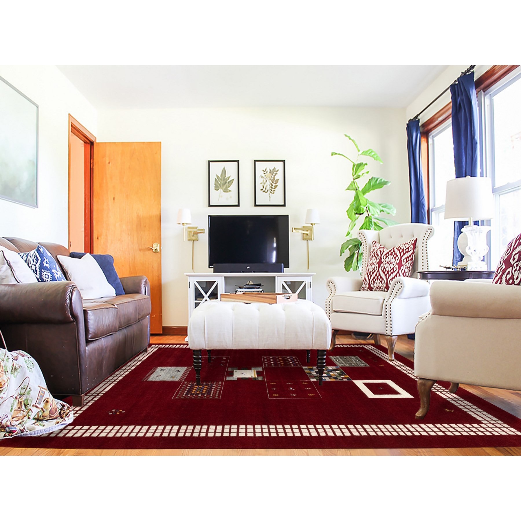 8'x10'1" Sangria Red, Modern, Thick and Plush, Hand Knotted, Lori Buft Gabbeh with Small Animal Figurines, Soft Wool, Oriental Rug HR90784 - Image 2