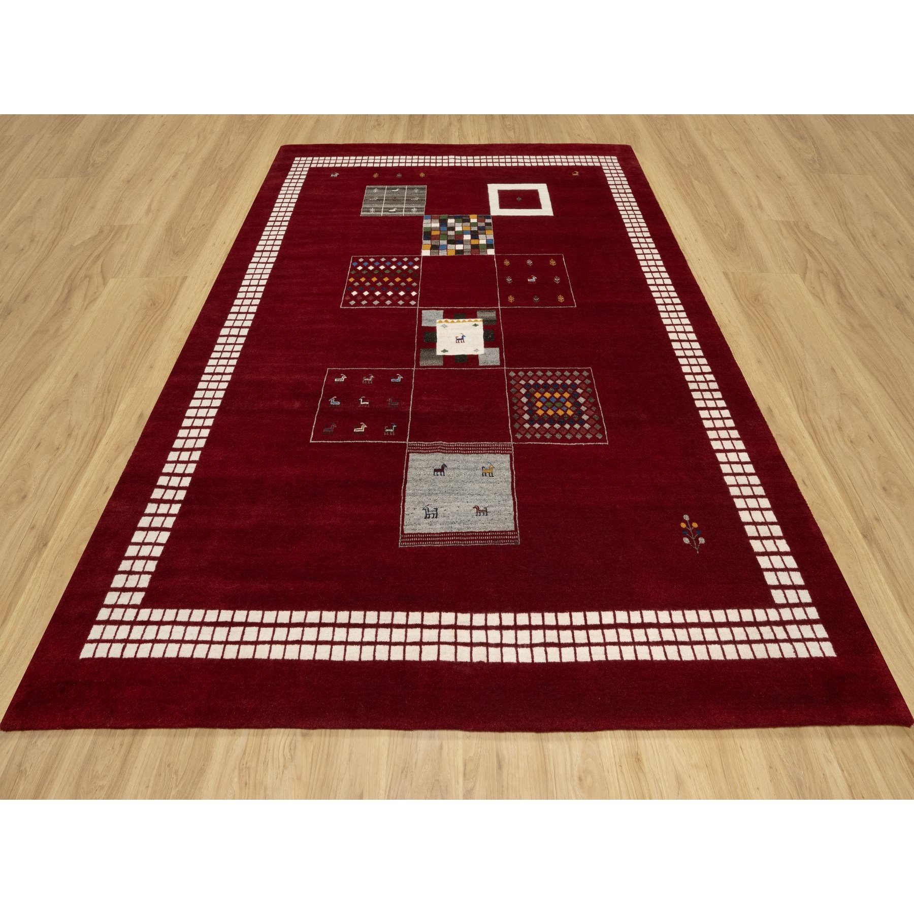 8'x10'1" Sangria Red, Modern, Thick and Plush, Hand Knotted, Lori Buft Gabbeh with Small Animal Figurines, Soft Wool, Oriental Rug HR90784 - Image 3