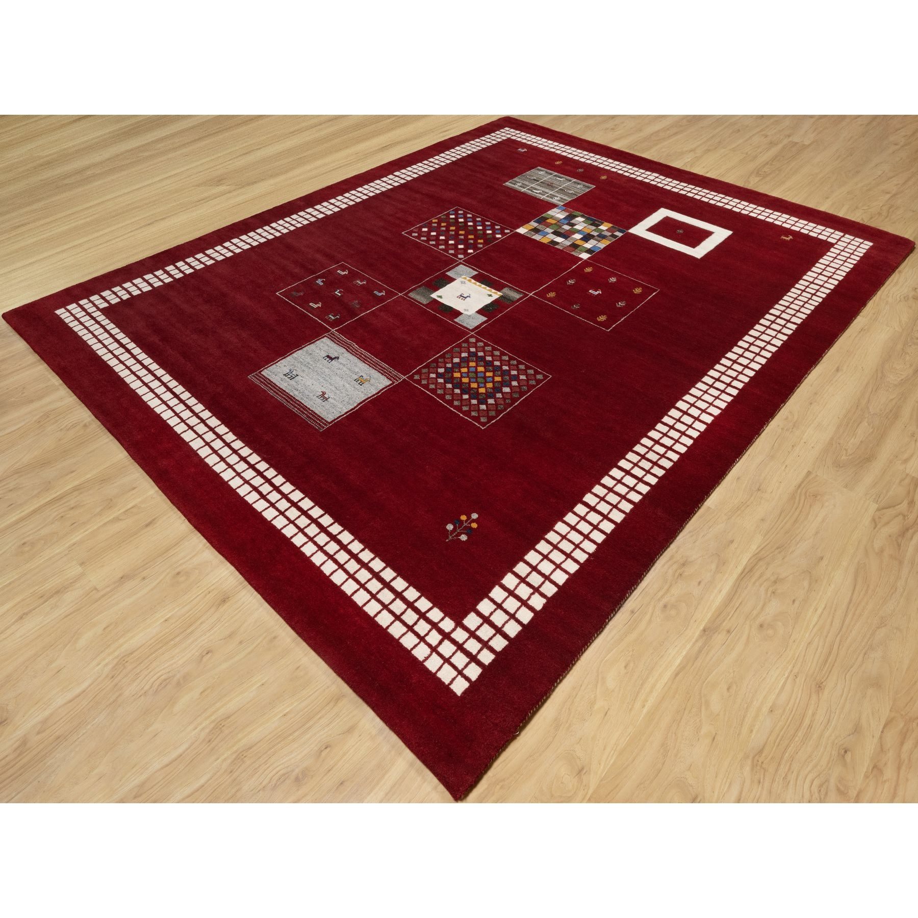 8'x10'1" Sangria Red, Modern, Thick and Plush, Hand Knotted, Lori Buft Gabbeh with Small Animal Figurines, Soft Wool, Oriental Rug HR90784 - Image 4