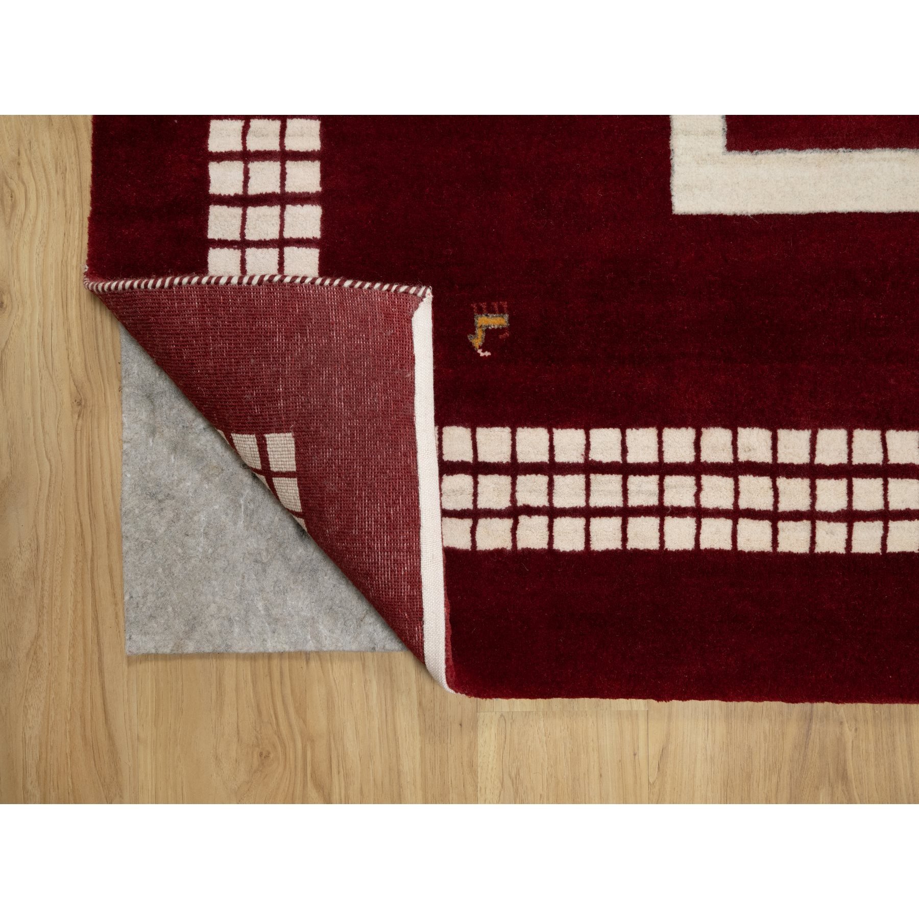 8'x10'1" Sangria Red, Modern, Thick and Plush, Hand Knotted, Lori Buft Gabbeh with Small Animal Figurines, Soft Wool, Oriental Rug HR90784 - Image 5