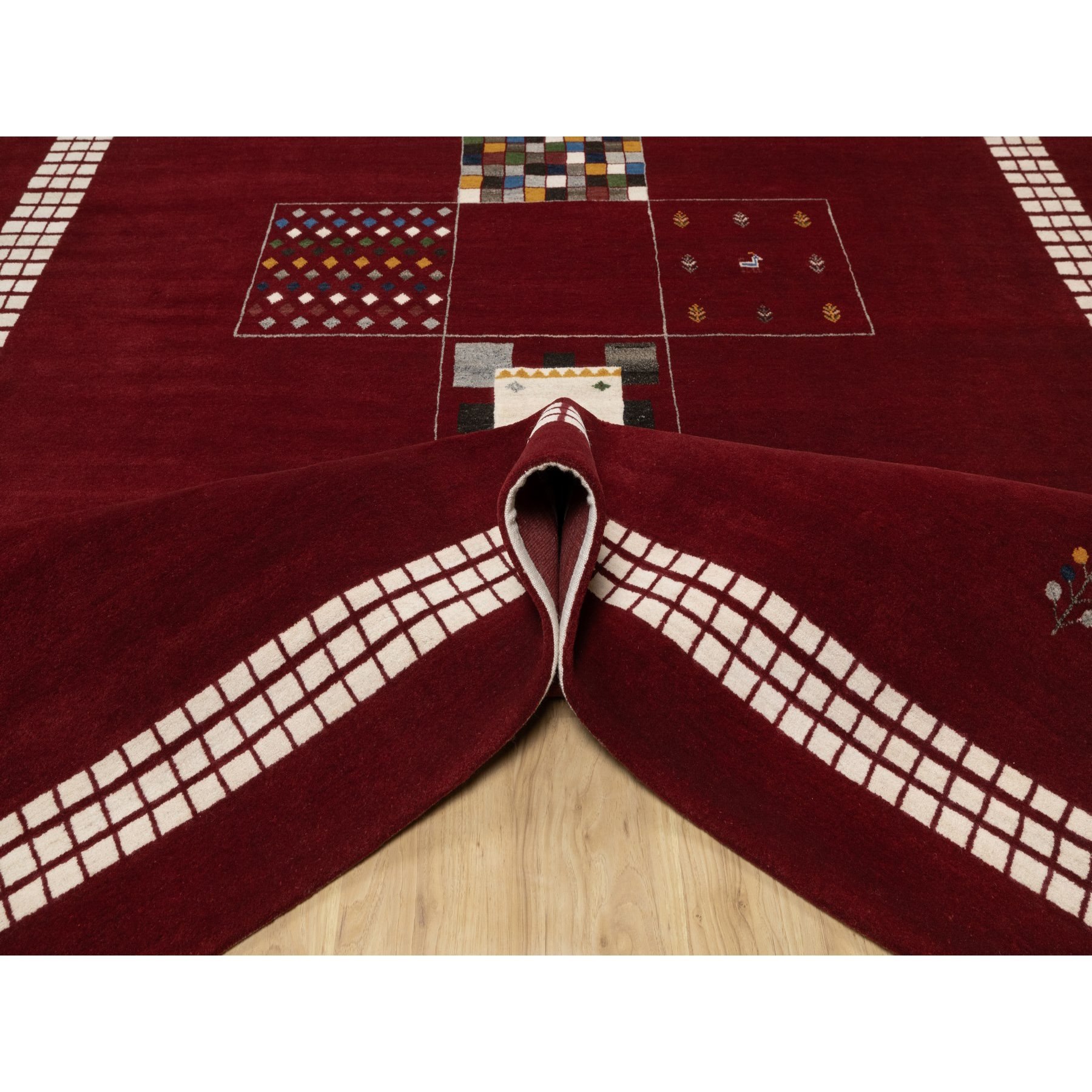8'x10'1" Sangria Red, Modern, Thick and Plush, Hand Knotted, Lori Buft Gabbeh with Small Animal Figurines, Soft Wool, Oriental Rug HR90784 - Image 6