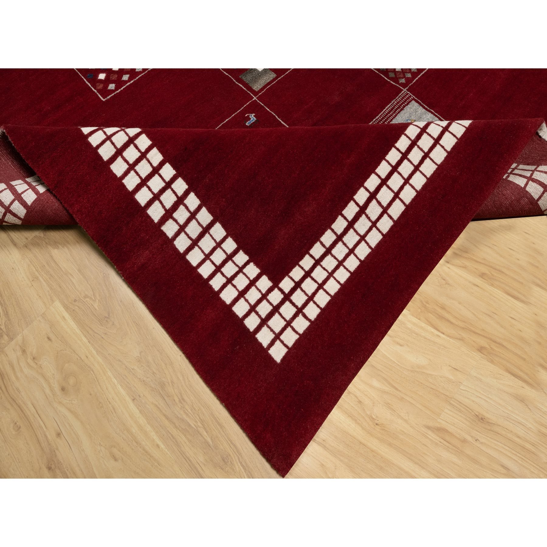 8'x10'1" Sangria Red, Modern, Thick and Plush, Hand Knotted, Lori Buft Gabbeh with Small Animal Figurines, Soft Wool, Oriental Rug HR90784 - Image 7