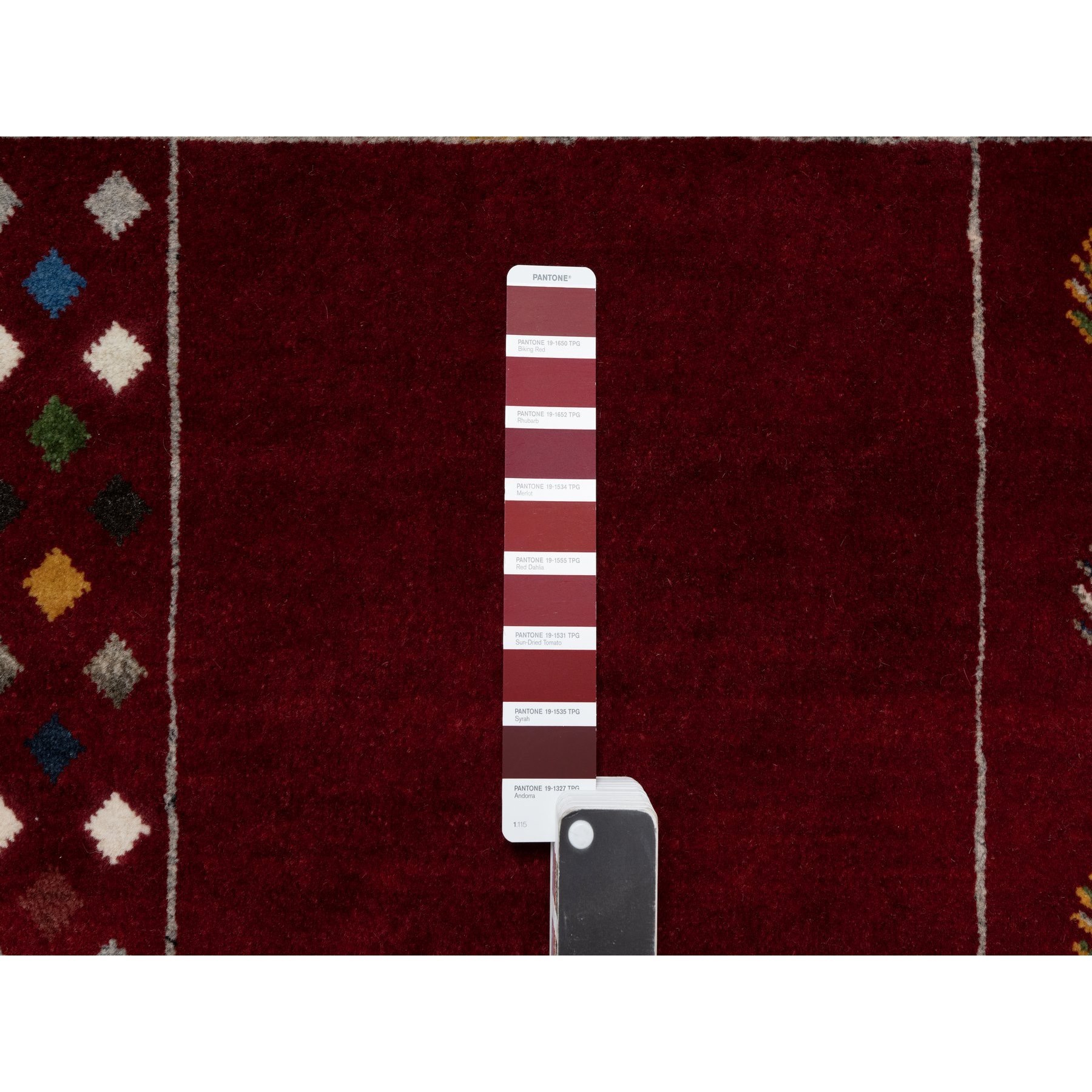 8'x10'1" Sangria Red, Modern, Thick and Plush, Hand Knotted, Lori Buft Gabbeh with Small Animal Figurines, Soft Wool, Oriental Rug HR90784 - Image 8