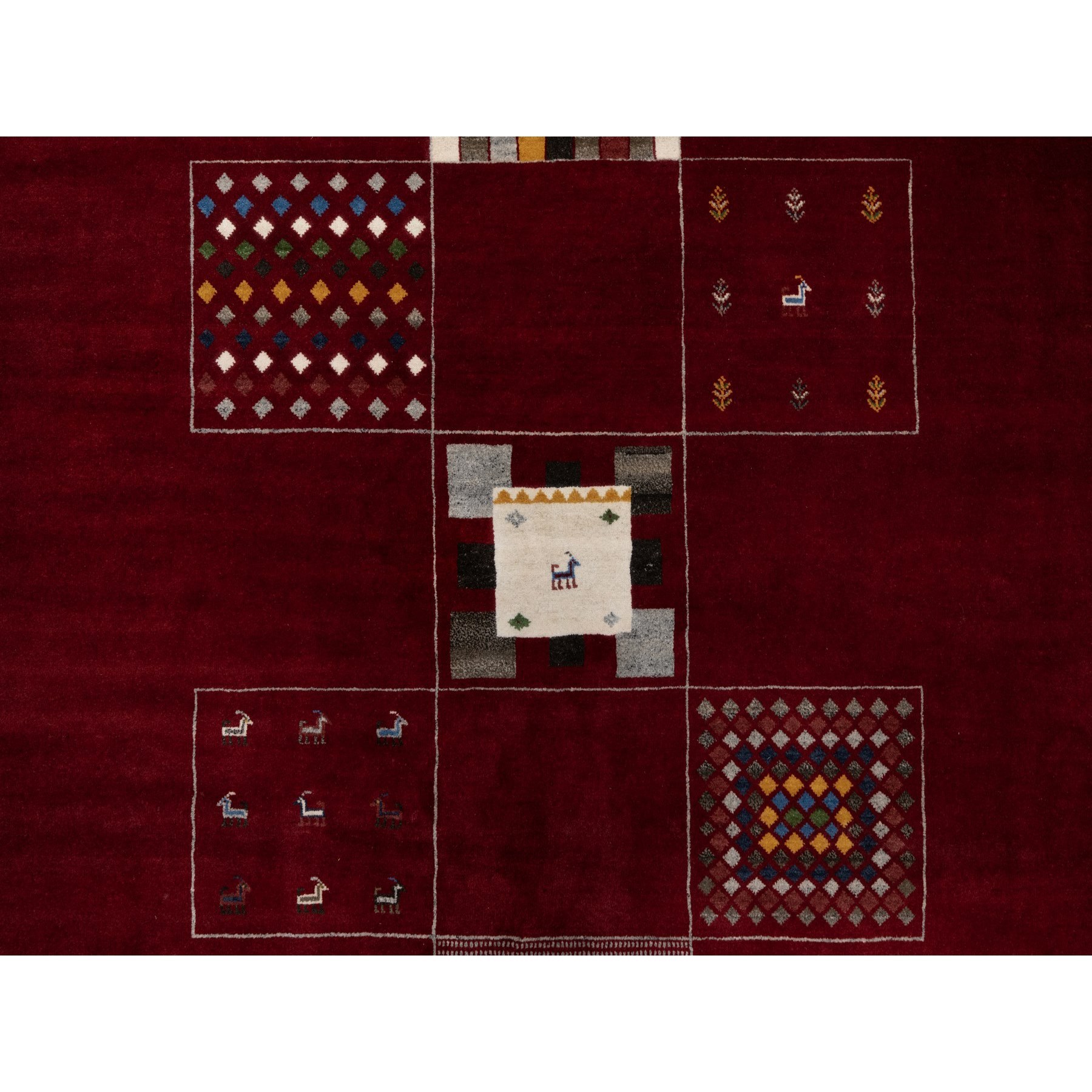 8'x10'1" Sangria Red, Modern, Thick and Plush, Hand Knotted, Lori Buft Gabbeh with Small Animal Figurines, Soft Wool, Oriental Rug HR90784 - Image 9