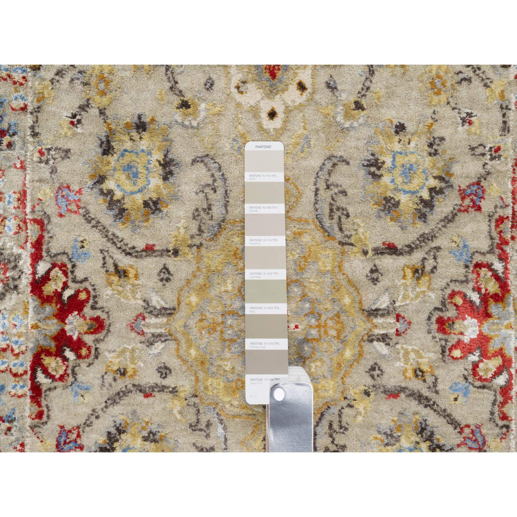 2'5"x22' Biscoti Beige, The Sunset Rosettes, Wool and Pure Silk, Hand Knotted, Soft Colors, XL Runner, Oriental Rug HR90814 - Image 4
