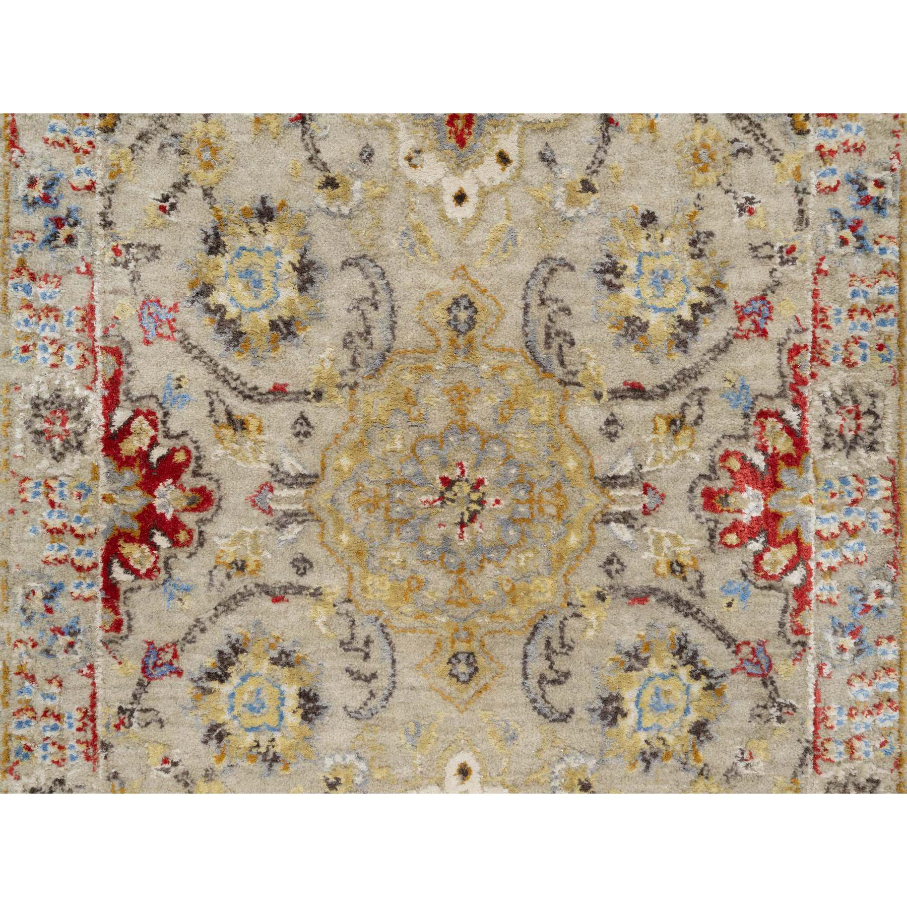 2'5"x22' Biscoti Beige, The Sunset Rosettes, Wool and Pure Silk, Hand Knotted, Soft Colors, XL Runner, Oriental Rug HR90814 - Image 5