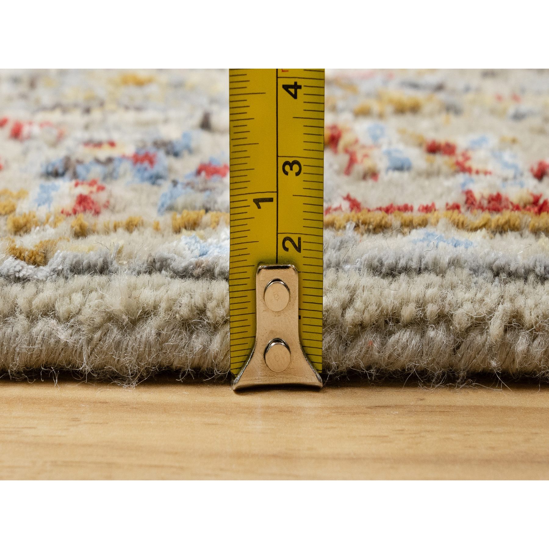 2'5"x22' Biscoti Beige, The Sunset Rosettes, Wool and Pure Silk, Hand Knotted, Soft Colors, XL Runner, Oriental Rug HR90814 - Image 7