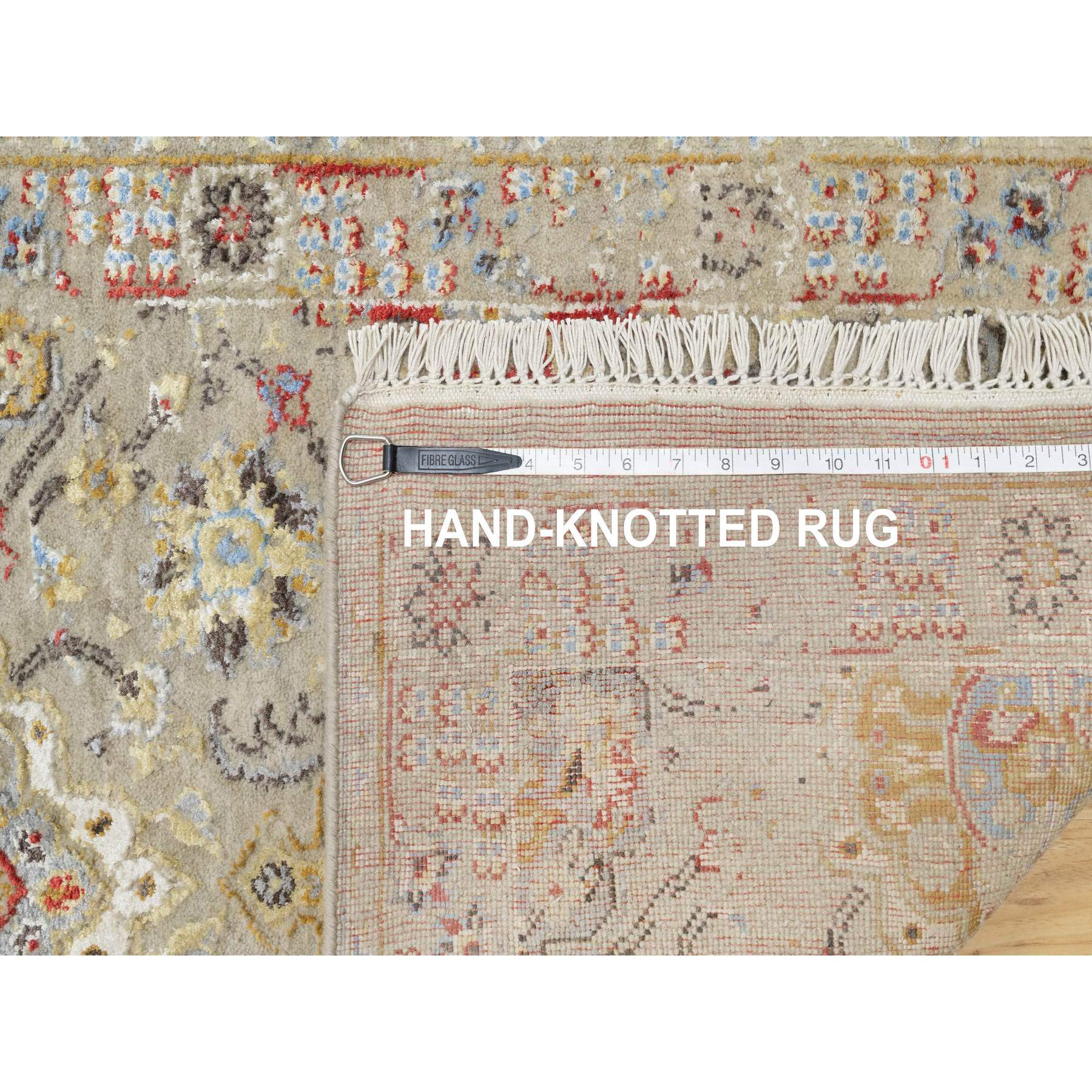 2'5"x22' Biscoti Beige, The Sunset Rosettes, Wool and Pure Silk, Hand Knotted, Soft Colors, XL Runner, Oriental Rug HR90814 - Image 8