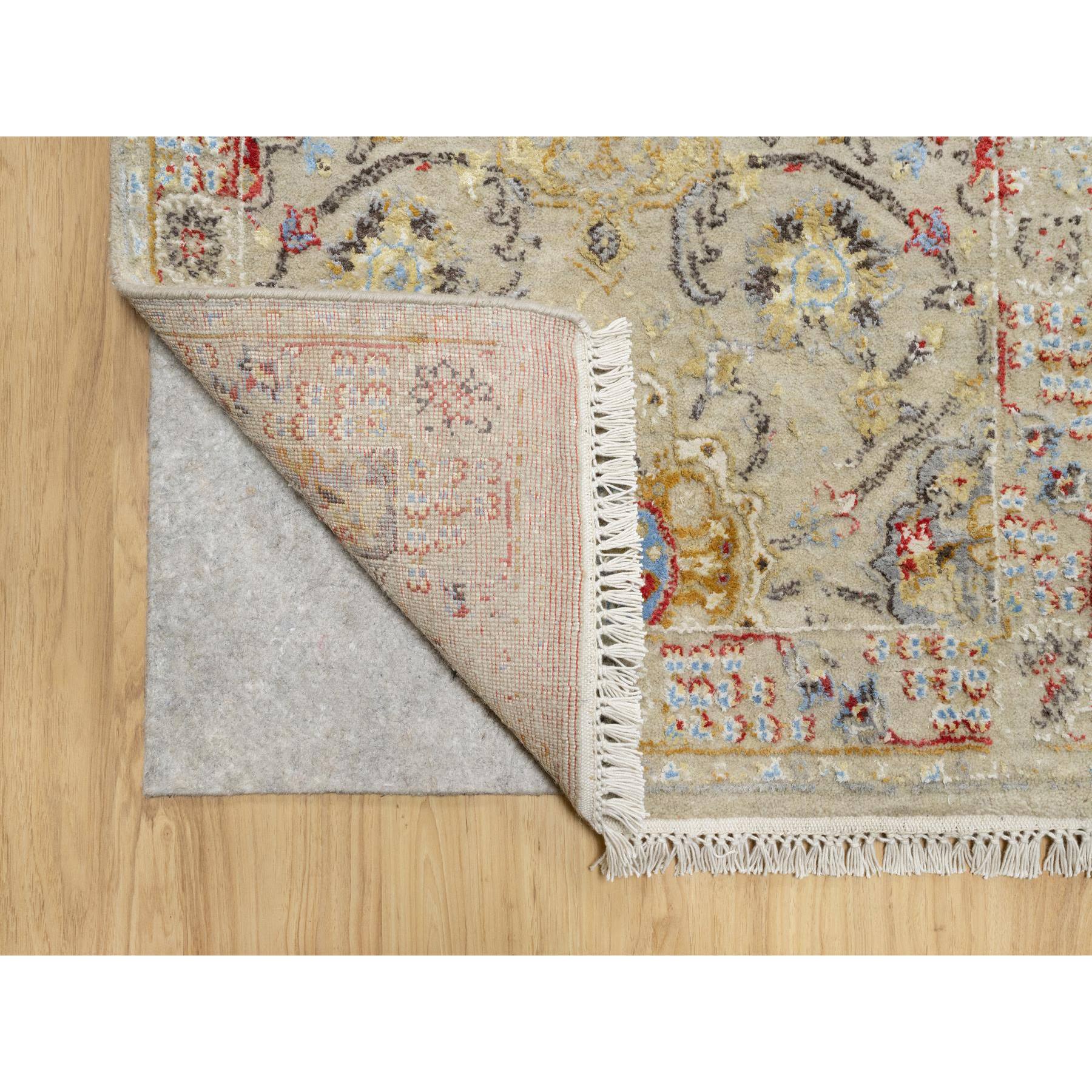 2'7"x22' Biscoti Beige, Soft Colors, The Sunset Rosettes, Wool and Pure Silk, Hand Knotted, XL Runner, Oriental Rug HR90815 - Image 3