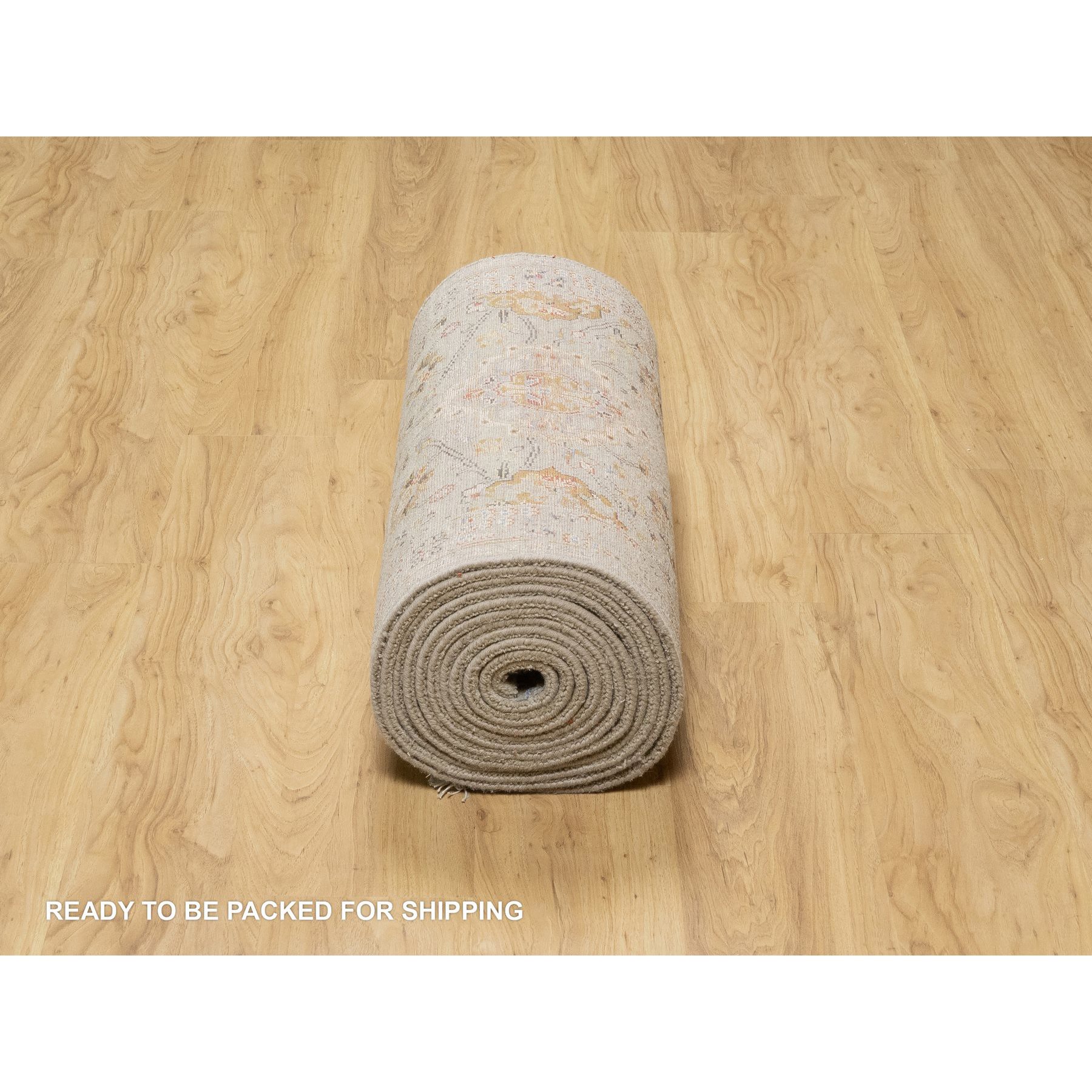 2'9"x20' Biscoti Beige, Hand Knotted, Soft Colors, The Sunset Rosettes, Wool and Pure Silk, XL Runner, Oriental Rug HR90816 - Image 6