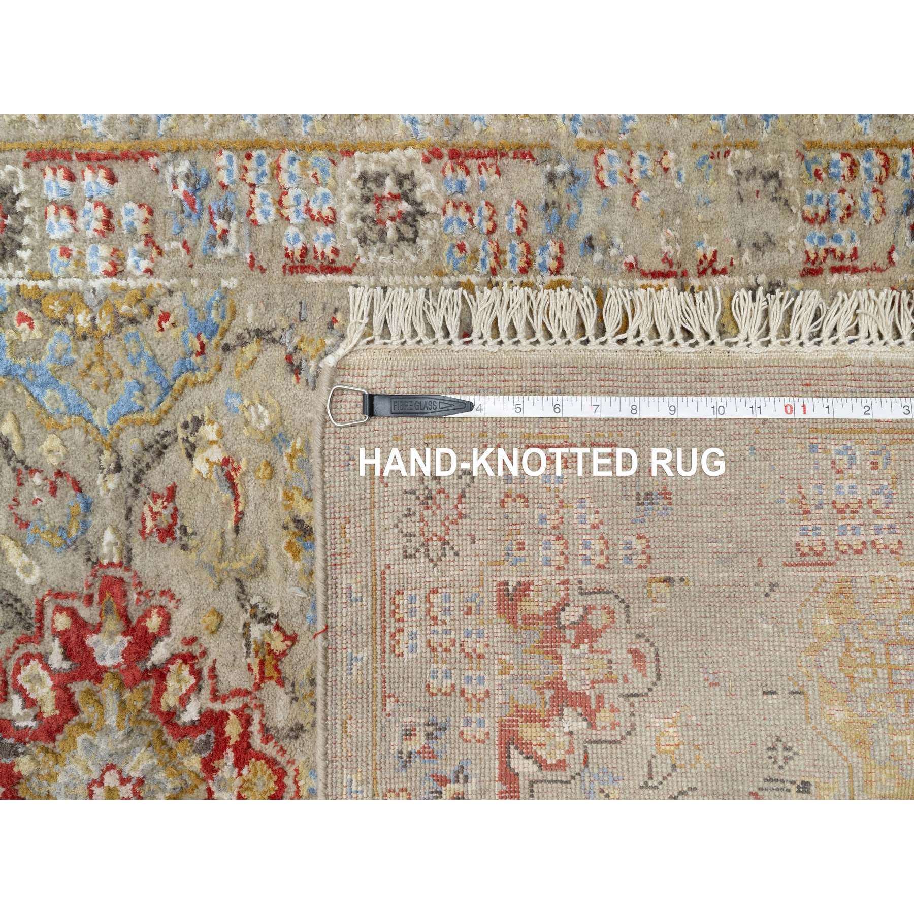 2'9"x20' Biscoti Beige, Hand Knotted, Soft Colors, The Sunset Rosettes, Wool and Pure Silk, XL Runner, Oriental Rug HR90816 - Image 8