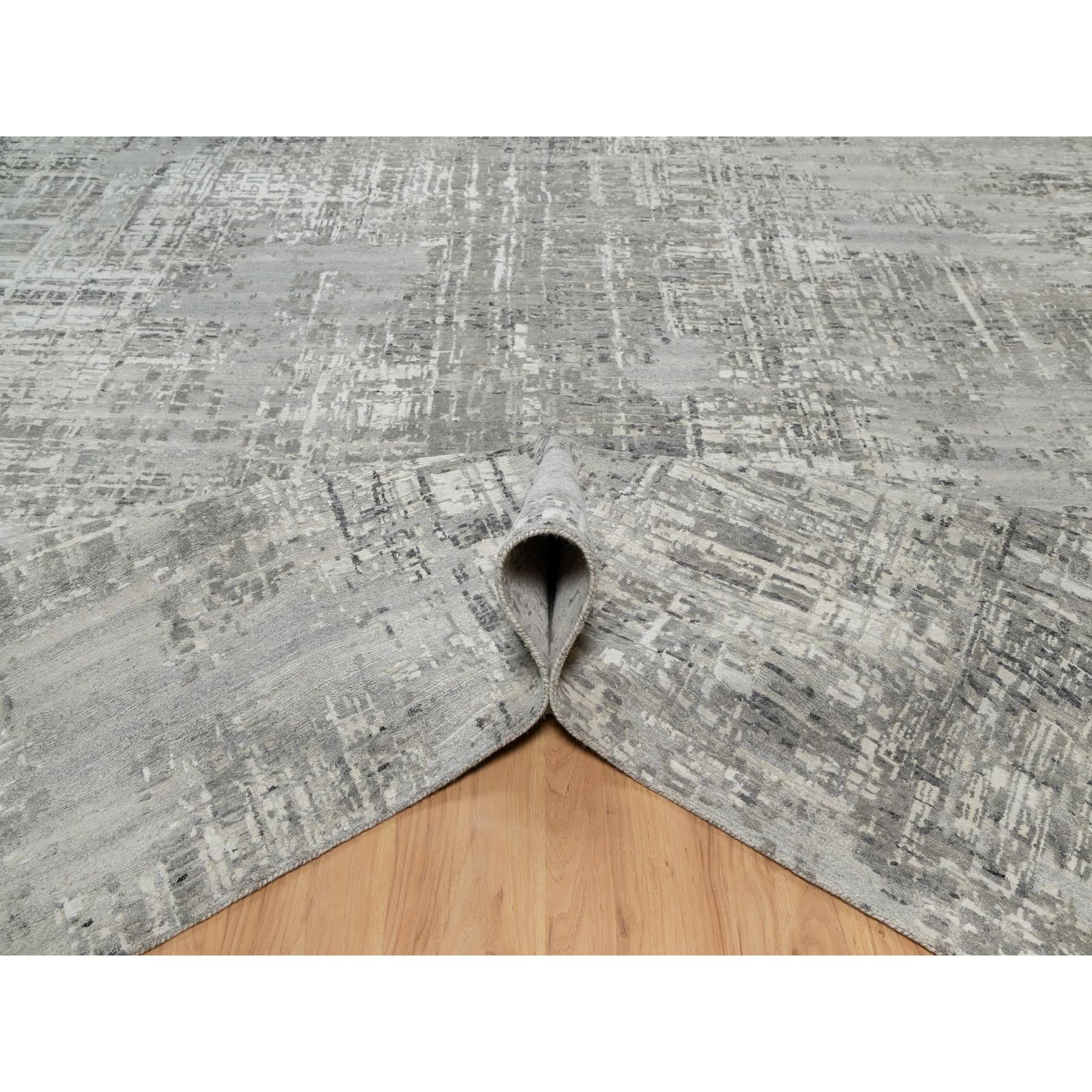 12'x14'19" Sterling Gray, Hand Spun, Modern, Undyed Natural Wool, Hand Knotted, Oversized, Oriental Rug HR90837 - Image 6