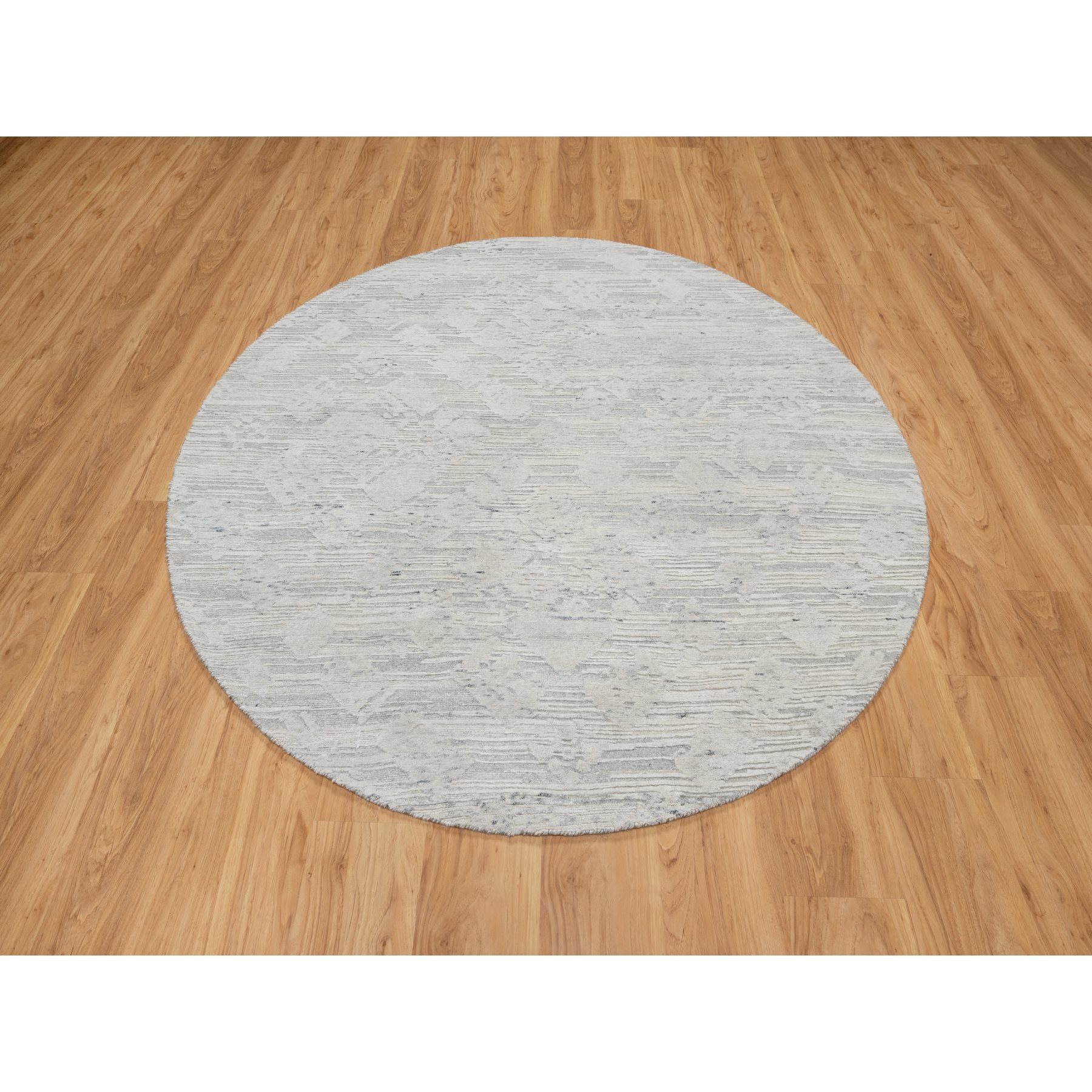 6'x6' Platinum Gray, Cut and Loop Pile, Hand Spun, Modern, Undyed Natural Wool, Hand Knotted, Round, Oriental Rug HR90839 - Image 2
