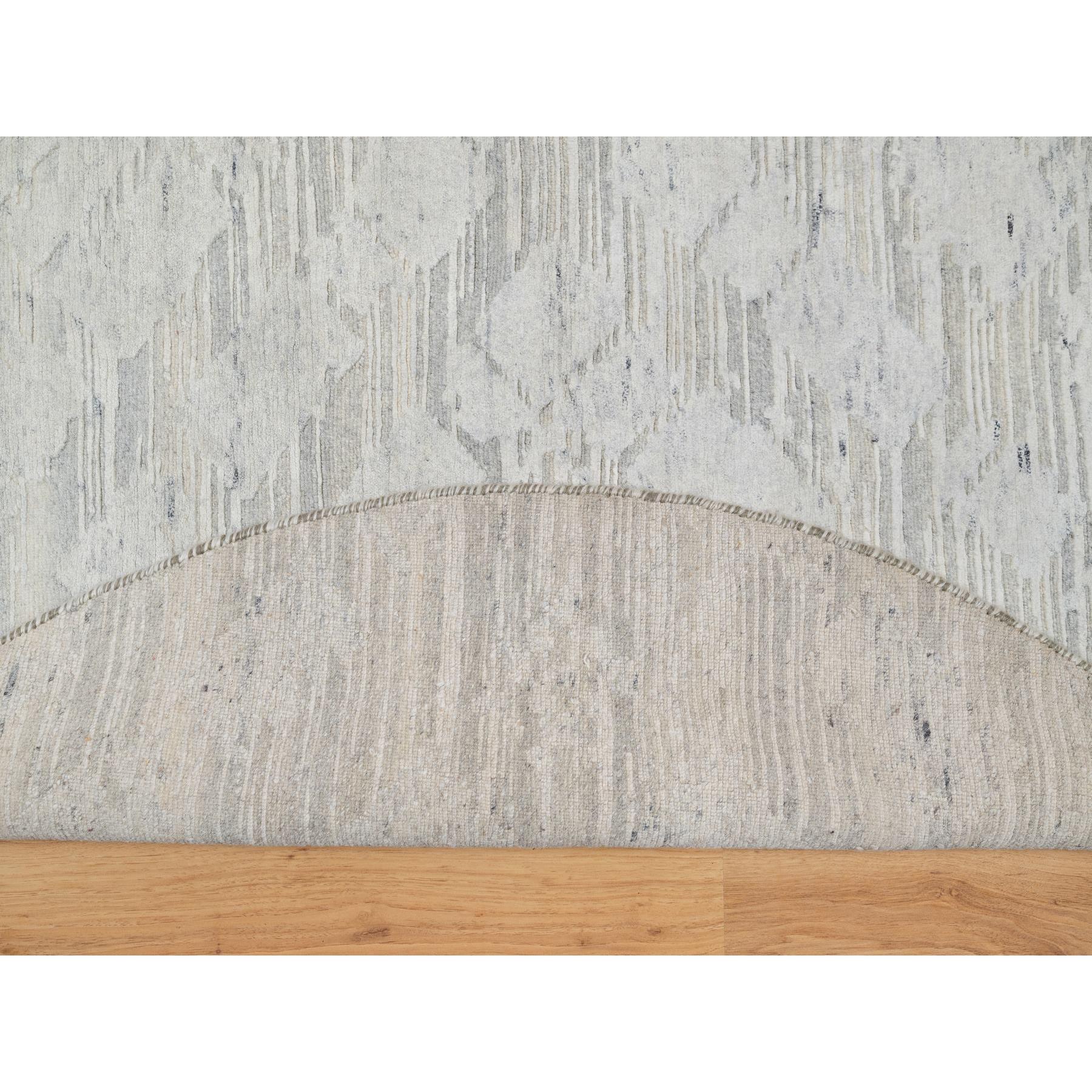 6'x6' Platinum Gray, Cut and Loop Pile, Hand Spun, Modern, Undyed Natural Wool, Hand Knotted, Round, Oriental Rug HR90839 - Image 3
