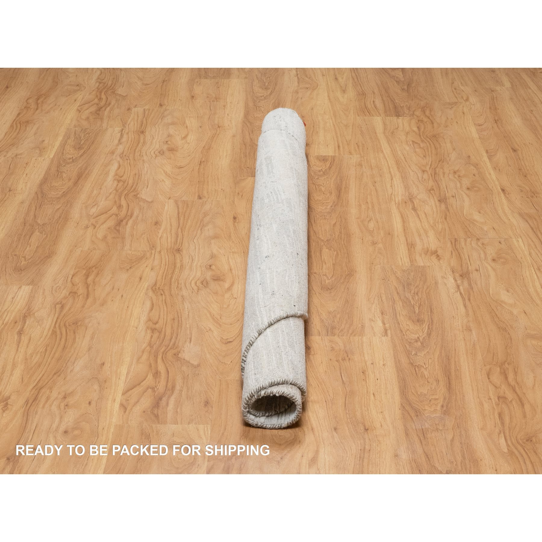 6'x6' Platinum Gray, Cut and Loop Pile, Hand Spun, Modern, Undyed Natural Wool, Hand Knotted, Round, Oriental Rug HR90839 - Image 6