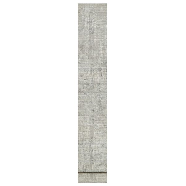 2'6"x30'1" Pastel Gray, Undyed Natural Wool, Hand Knotted, Modern Design, Hand Spun, XL Runner, Oriental Rug HR90849
