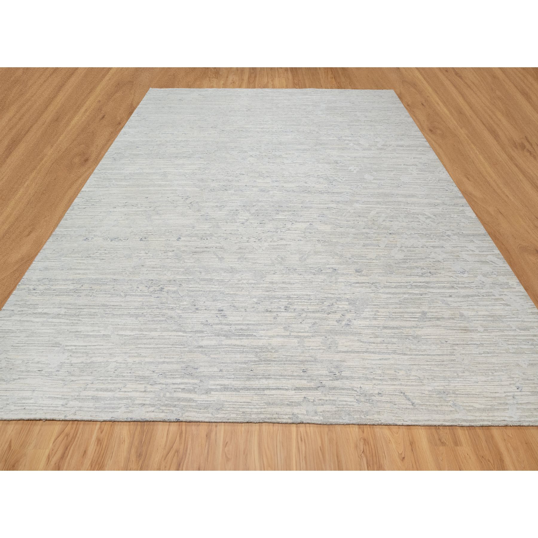 12'1"x12'1" Platinum Gray, Modern Design, Hand Spun, Undyed Natural Wool, Cut and Loop Pile, Hand Knotted, Square, Oriental Rug HR90850 - Image 2