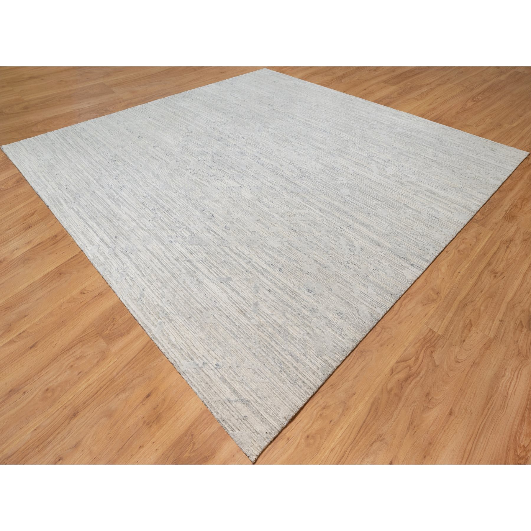 12'1"x12'1" Platinum Gray, Modern Design, Hand Spun, Undyed Natural Wool, Cut and Loop Pile, Hand Knotted, Square, Oriental Rug HR90850 - Image 3