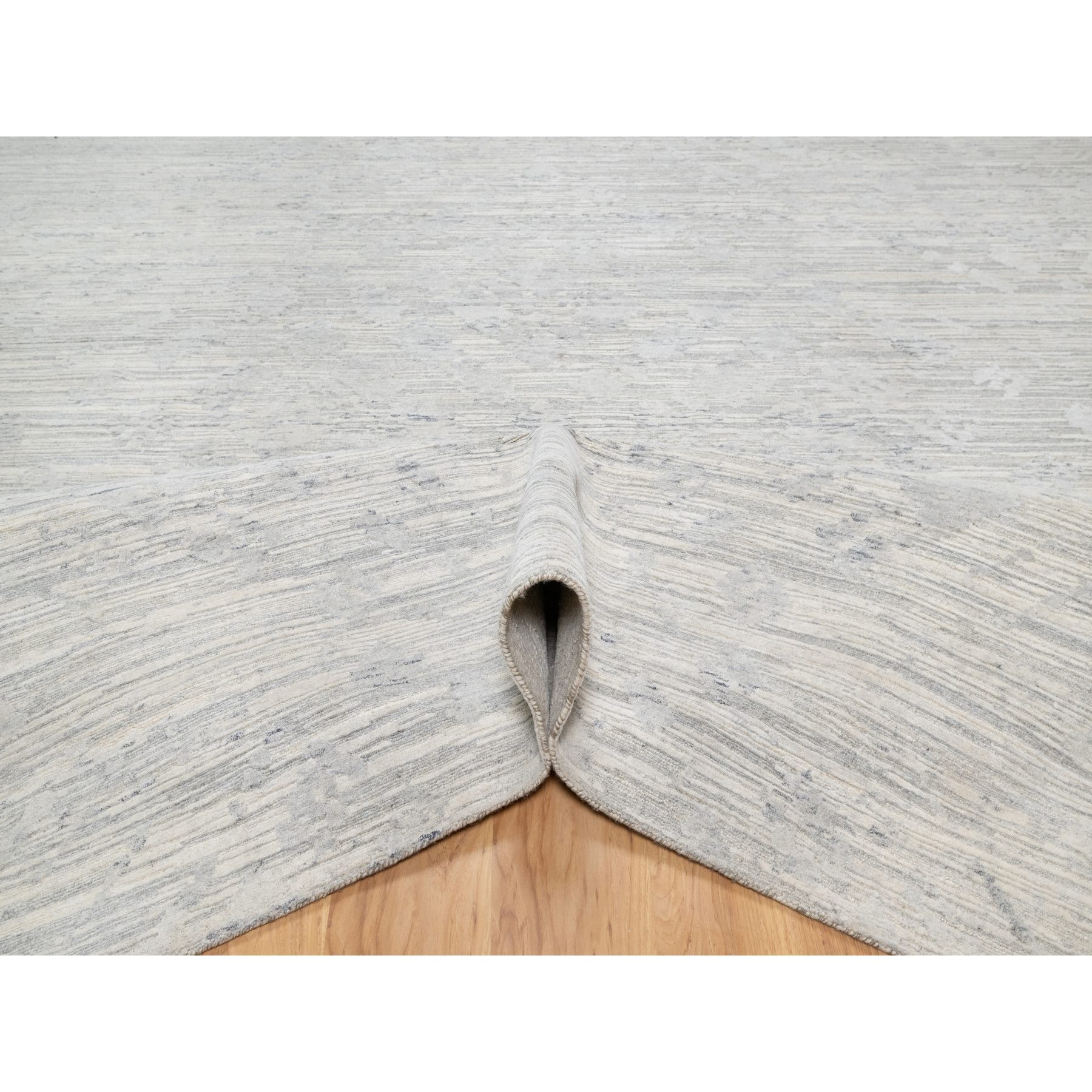 12'1"x12'1" Platinum Gray, Modern Design, Hand Spun, Undyed Natural Wool, Cut and Loop Pile, Hand Knotted, Square, Oriental Rug HR90850 - Image 5