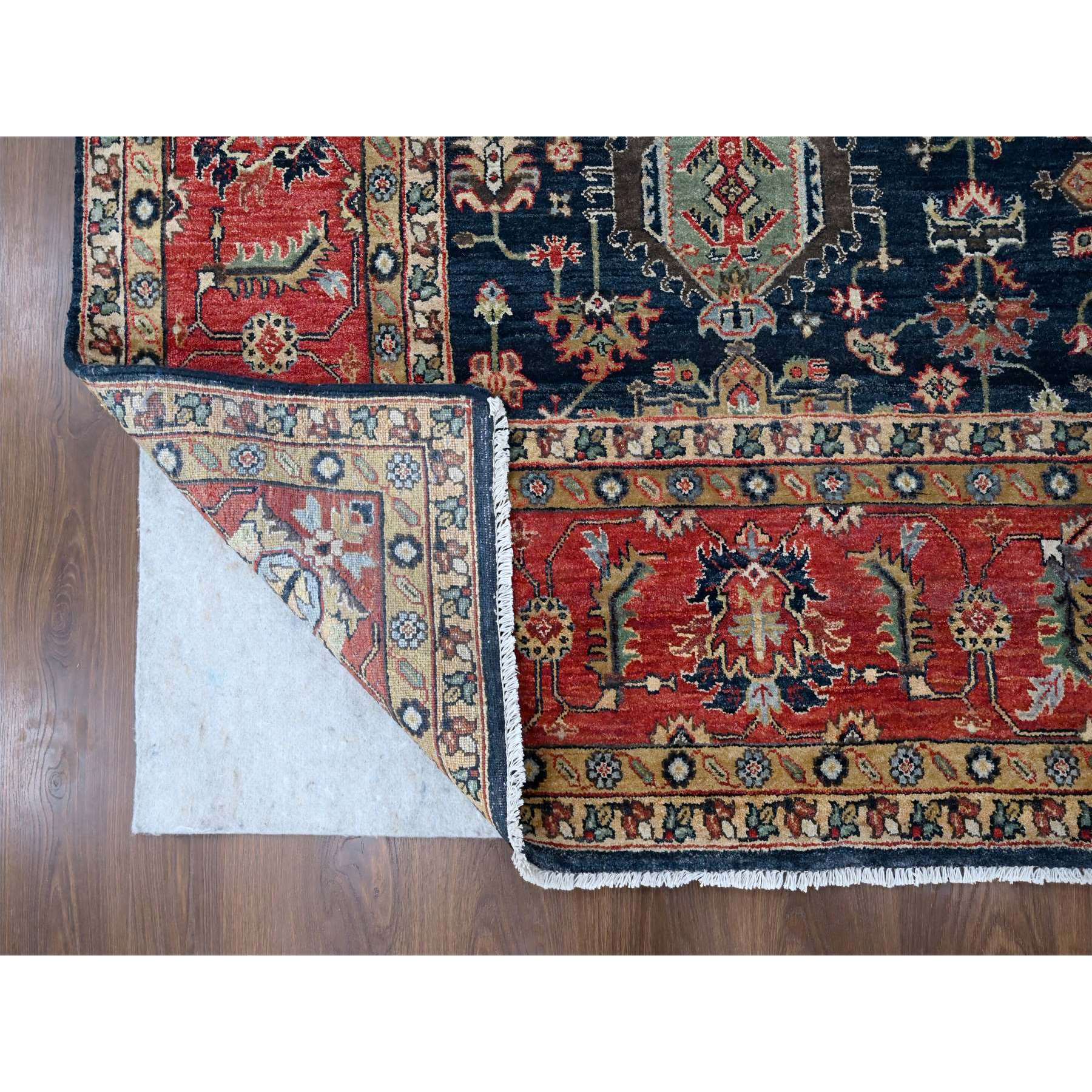 10'2"x10'2" Power Black, Hand Knotted, Karajeh Design with All Over Pattern, Vegetable Dyes, Soft Pile, 100% Wool, Square, Oriental Rug HR10023 - Image 4