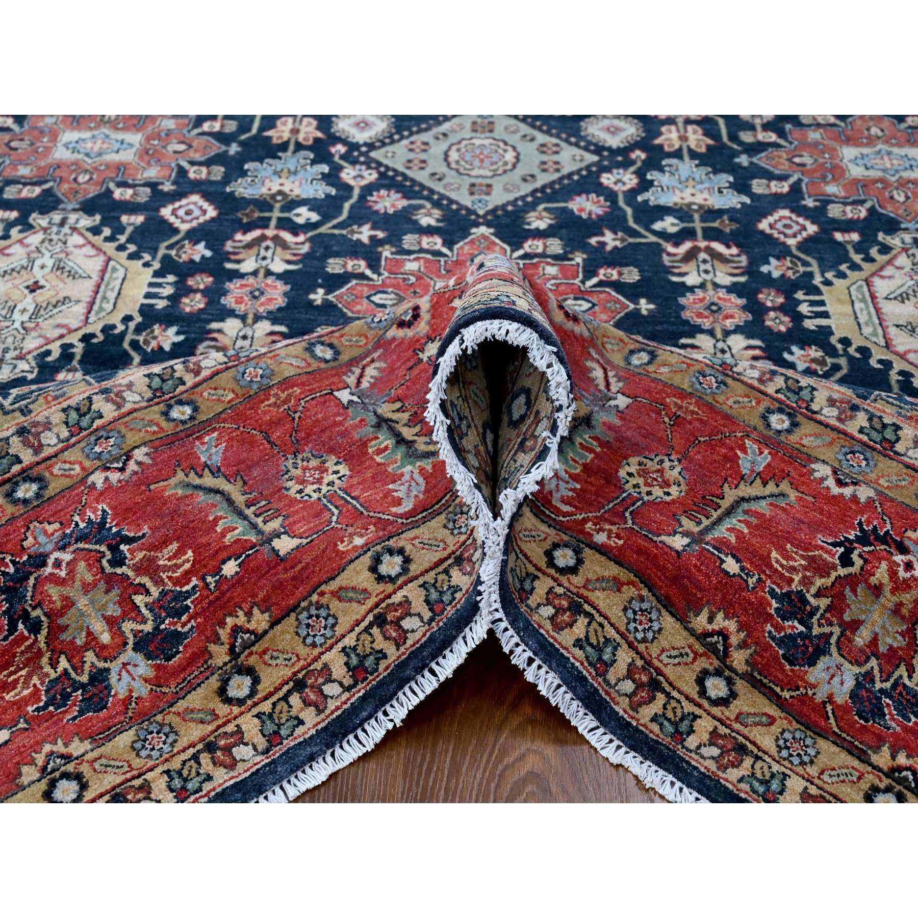 10'2"x10'2" Power Black, Hand Knotted, Karajeh Design with All Over Pattern, Vegetable Dyes, Soft Pile, 100% Wool, Square, Oriental Rug HR10023 - Image 5