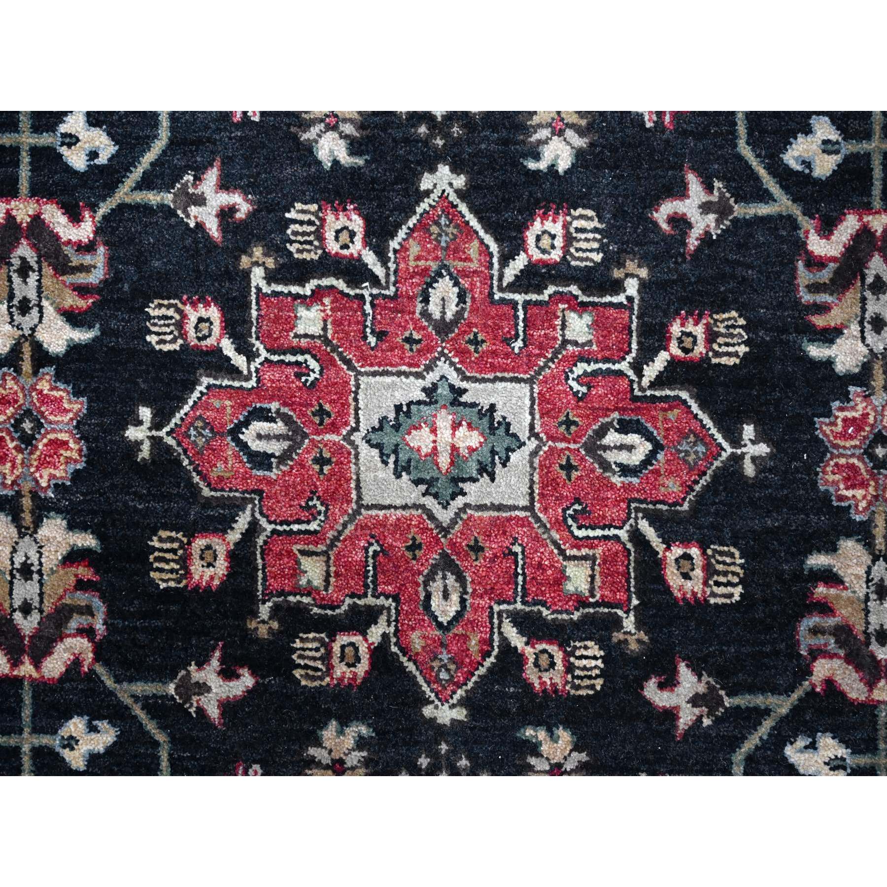 10'2"x10'2" Power Black, Hand Knotted, Karajeh Design with All Over Pattern, Vegetable Dyes, Soft Pile, 100% Wool, Square, Oriental Rug HR10023 - Image 8