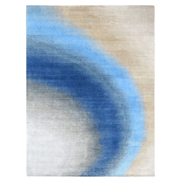 9'x11'10" THE SKY AND OCEAN, Modern Gradation Design, Thick and Plush, 100% Wool, Hand Knotted, Oriental Rug HR10060