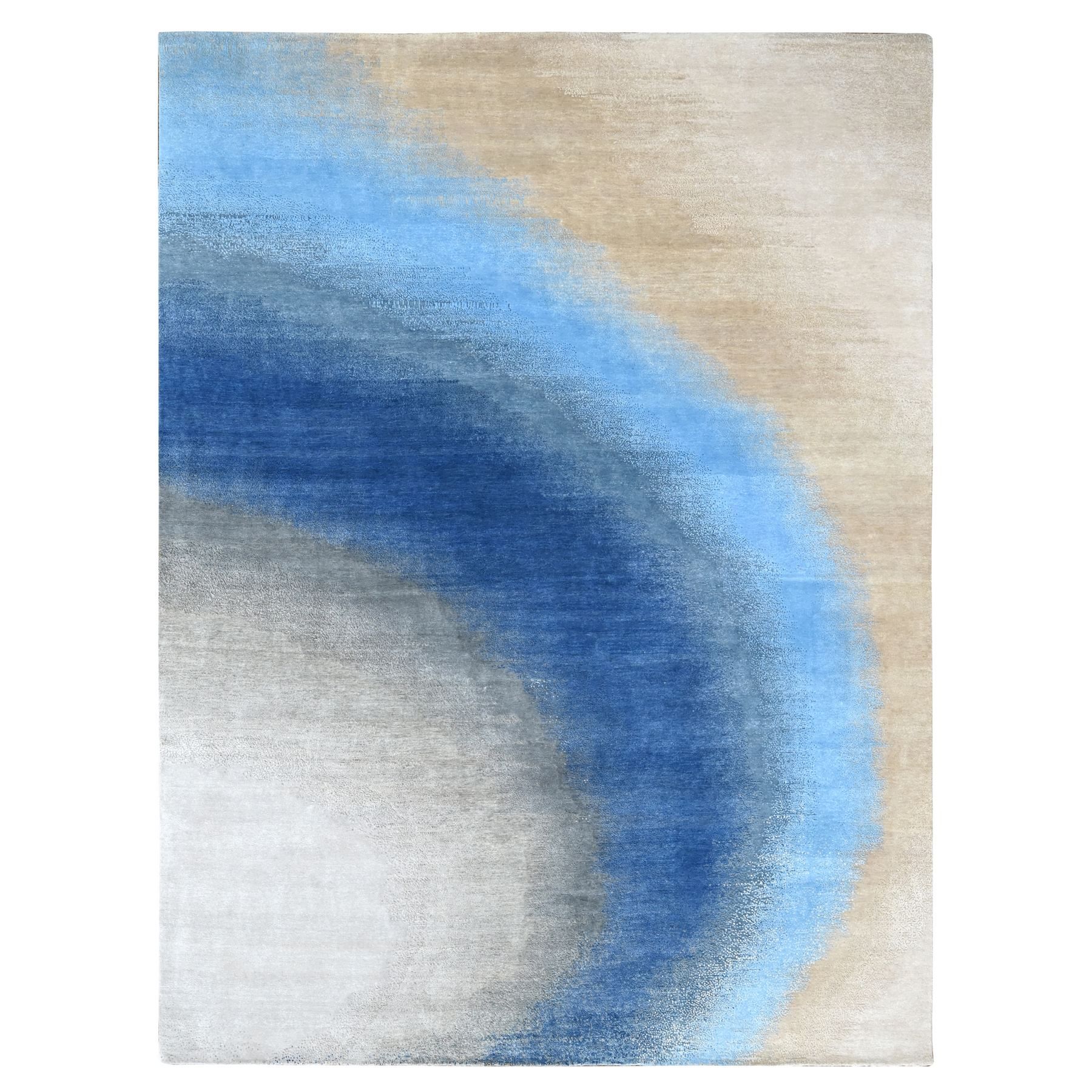 9'x11'10" THE SKY AND OCEAN, Modern Gradation Design, Thick and Plush, 100% Wool, Hand Knotted, Oriental Rug HR10060