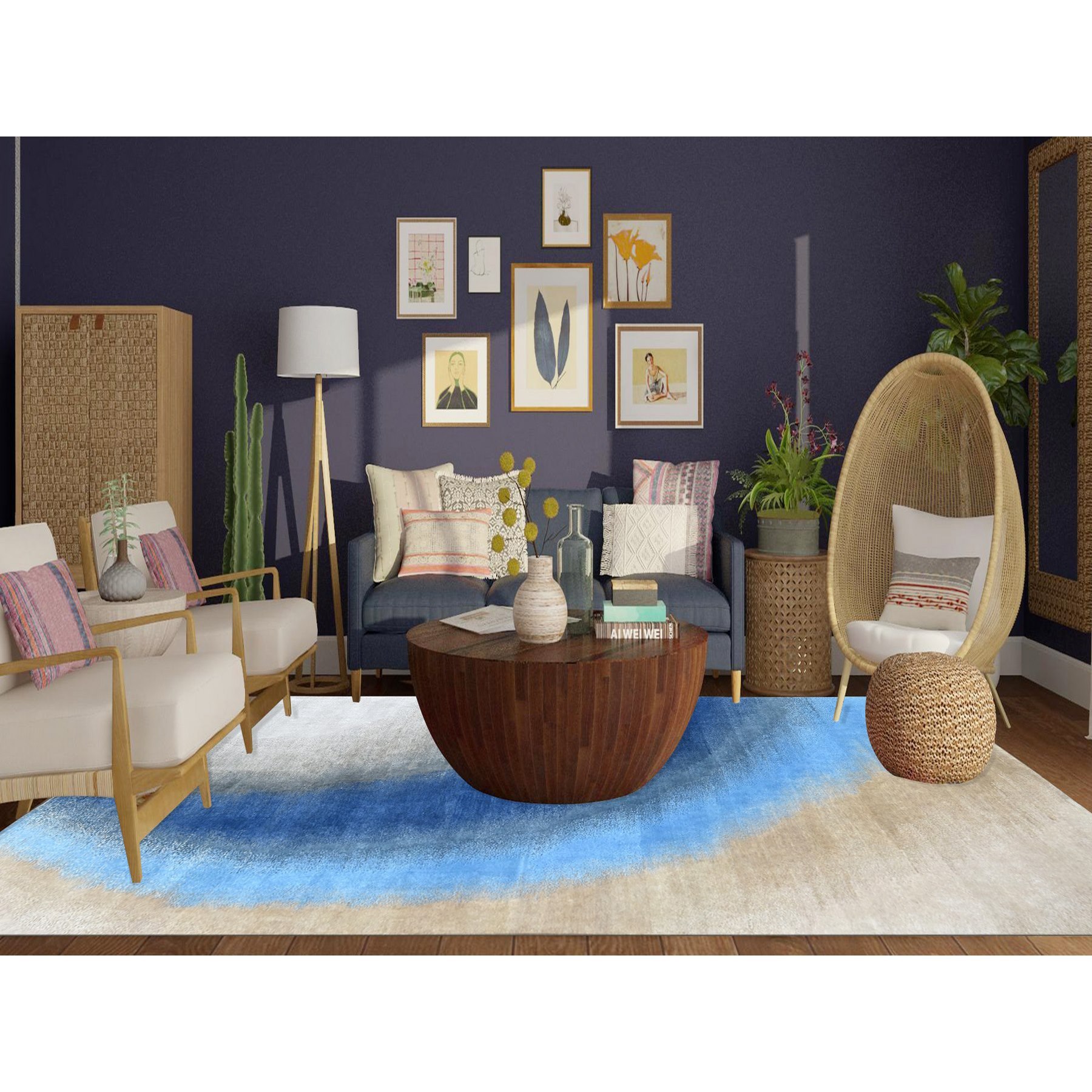 9'x11'10" THE SKY AND OCEAN, Modern Gradation Design, Thick and Plush, 100% Wool, Hand Knotted, Oriental Rug HR10060 - Image 2