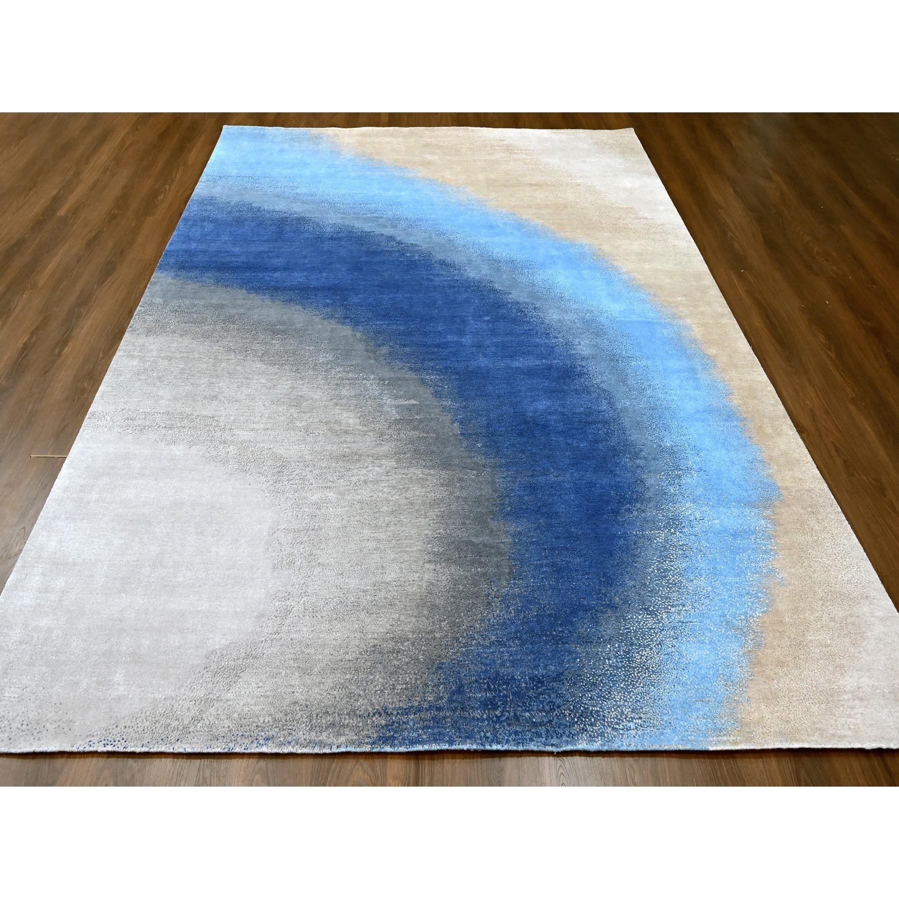 9'x11'10" THE SKY AND OCEAN, Modern Gradation Design, Thick and Plush, 100% Wool, Hand Knotted, Oriental Rug HR10060 - Image 3