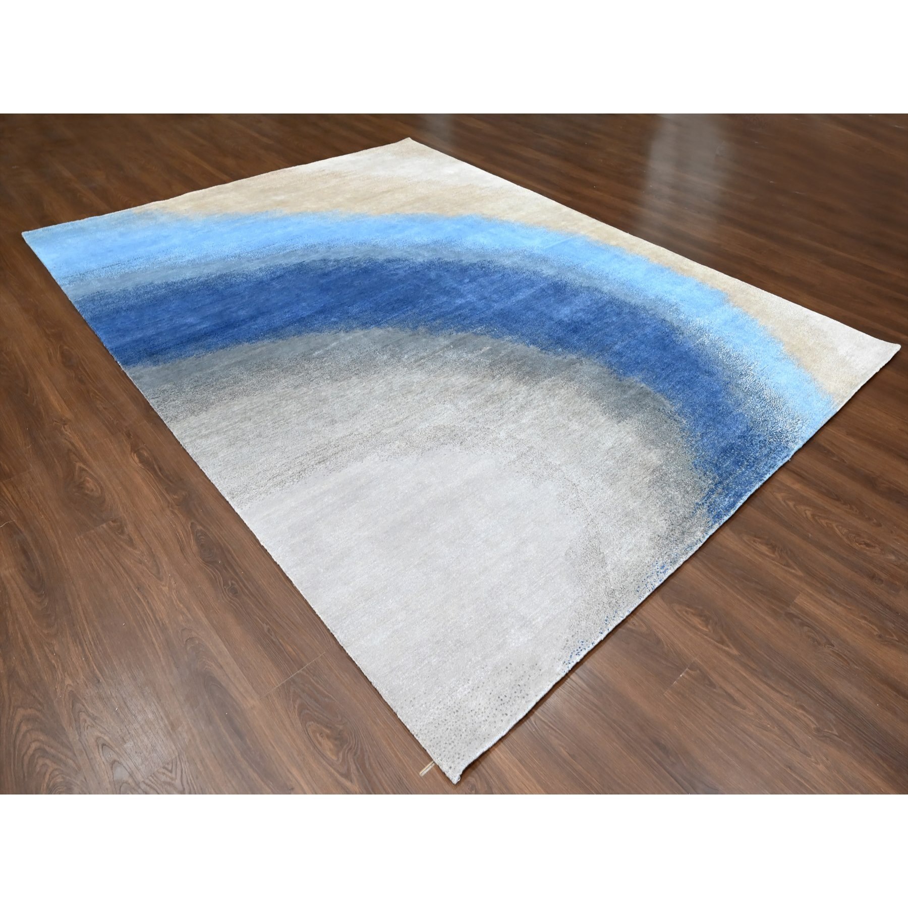 9'x11'10" THE SKY AND OCEAN, Modern Gradation Design, Thick and Plush, 100% Wool, Hand Knotted, Oriental Rug HR10060 - Image 4