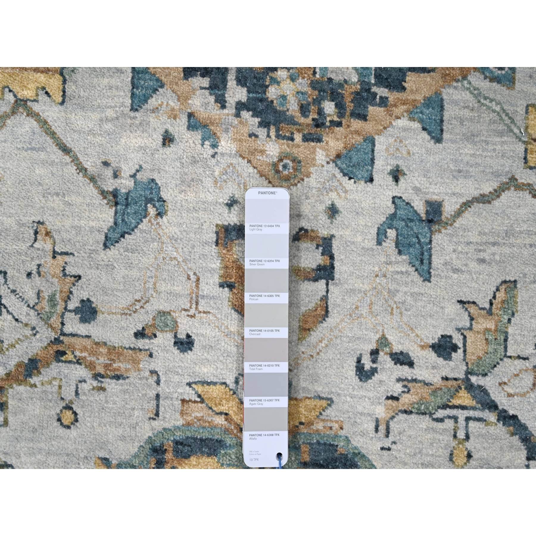 11'10"x15' Marian Blue, Broken and Erased Persian Heriz Design, Natural Wool, Soft Color Pallet, Hand Knotted, Densely Woven, Oversized, Oriental Rug HR10061 - Image 7