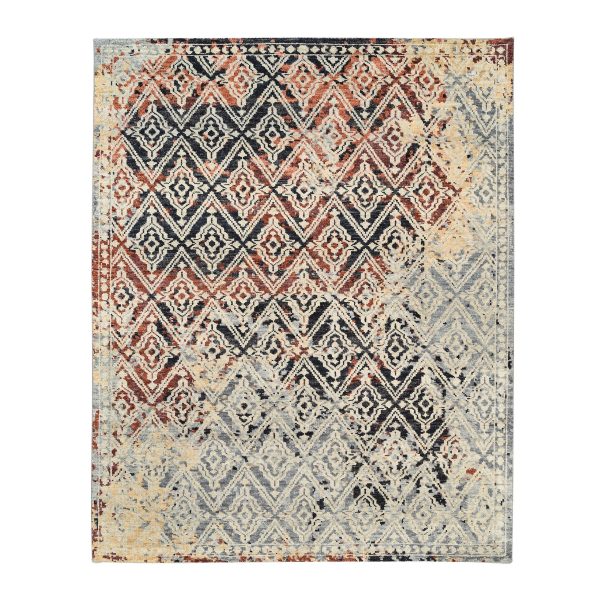 8'1"x10'1" Silver Gray Supple Collection Erased Mughal Design Hand Knotted Pure Wool Oriental Rug HR62649