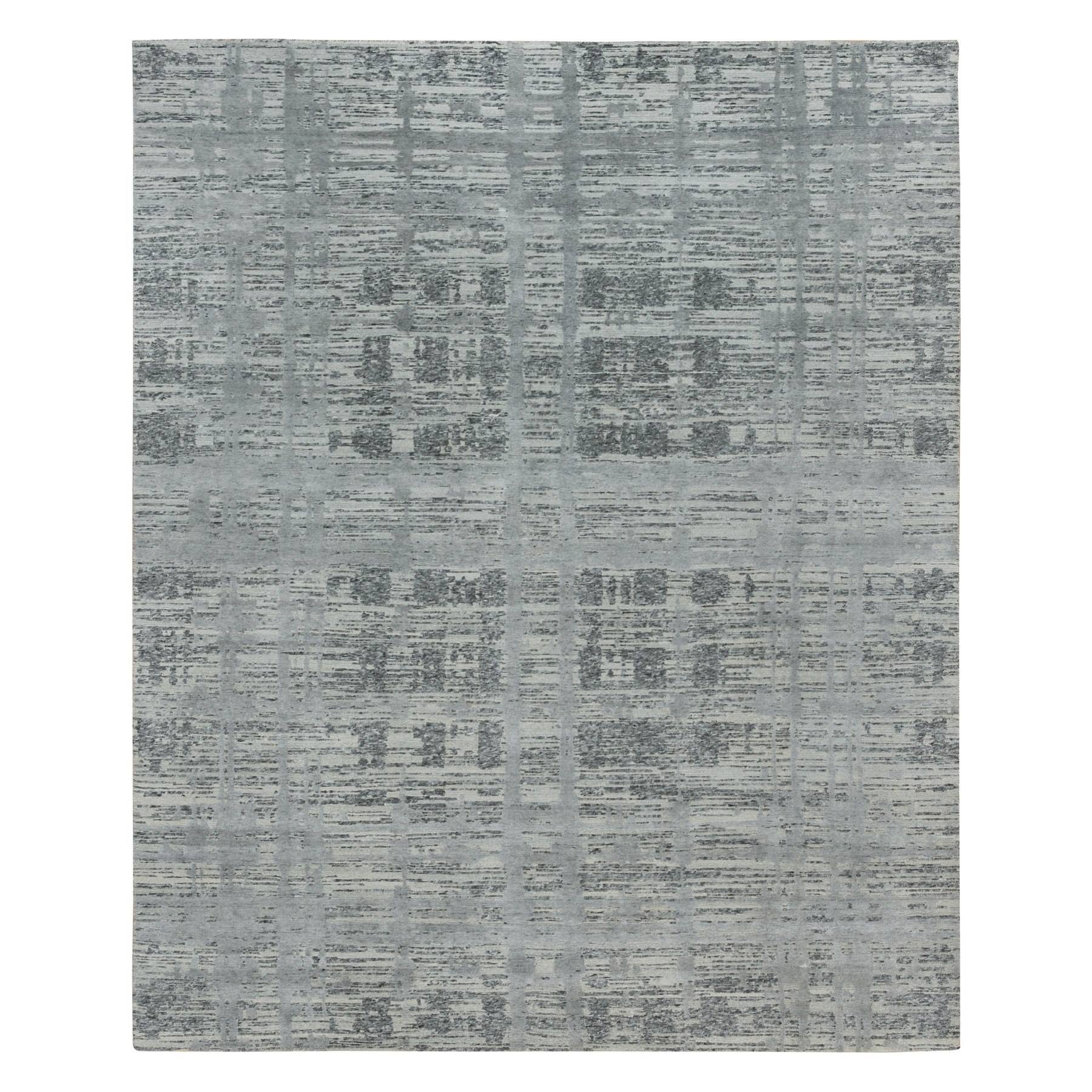 8'x10' Ash Gray, Hand Spun Undyed, Natural Wool, Modern, Hand Knotted, Oriental Square Rug HR65945