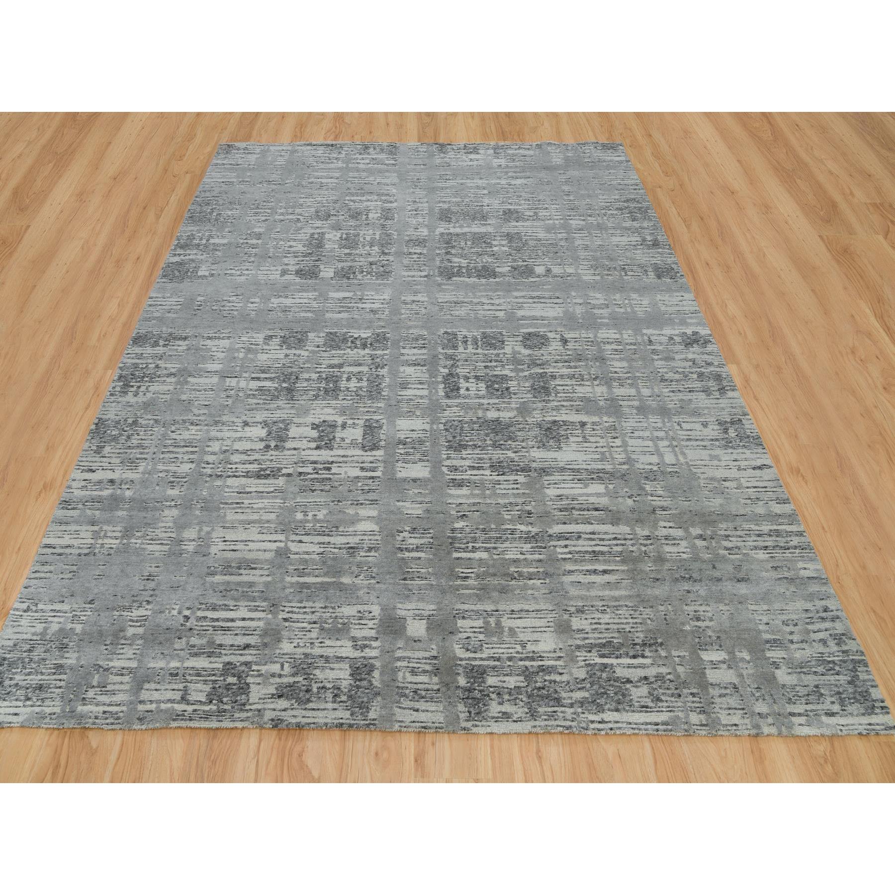 8'x10' Ash Gray, Hand Spun Undyed, Natural Wool, Modern, Hand Knotted, Oriental Square Rug HR65945 - Image 3