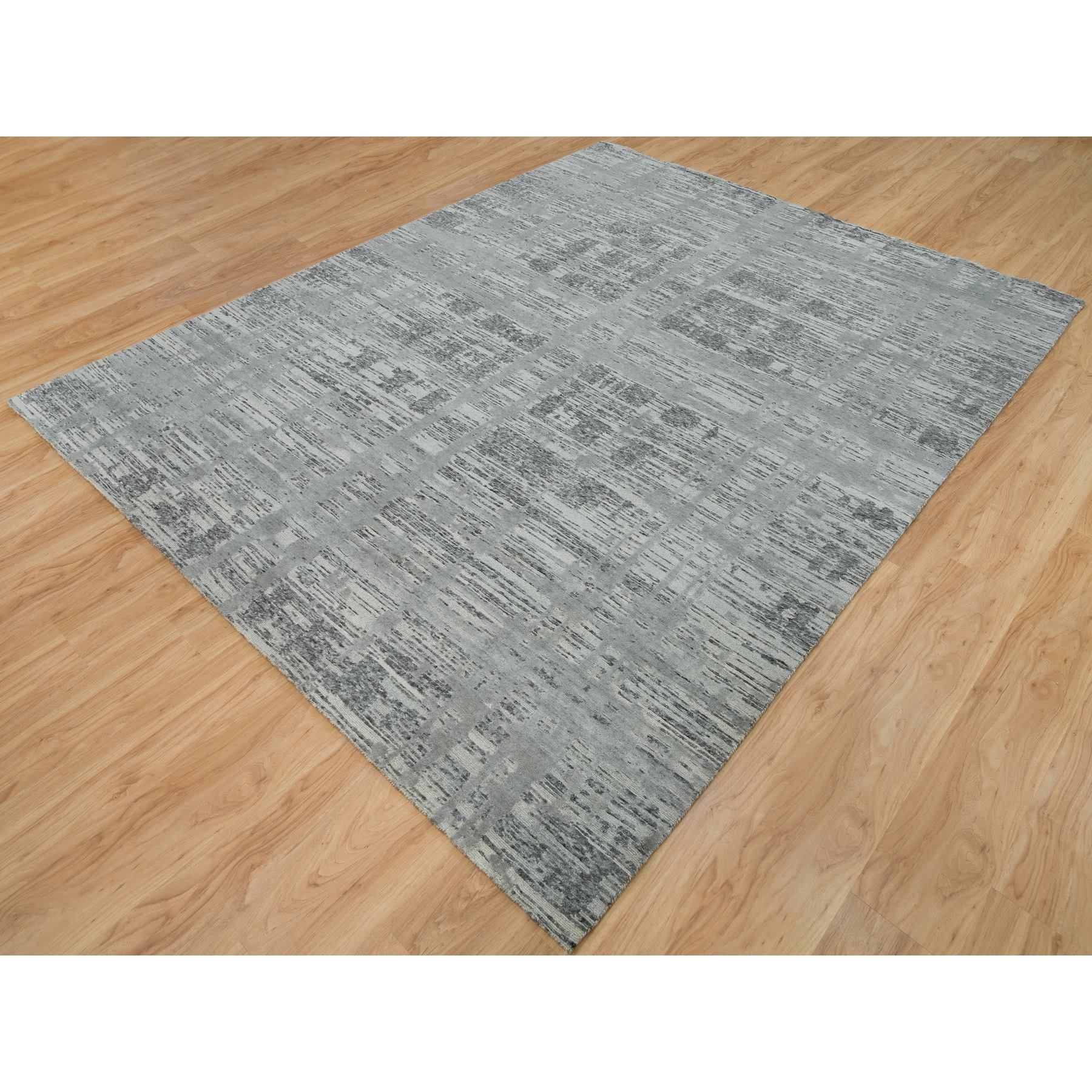 8'x10' Ash Gray, Hand Spun Undyed, Natural Wool, Modern, Hand Knotted, Oriental Square Rug HR65945 - Image 4