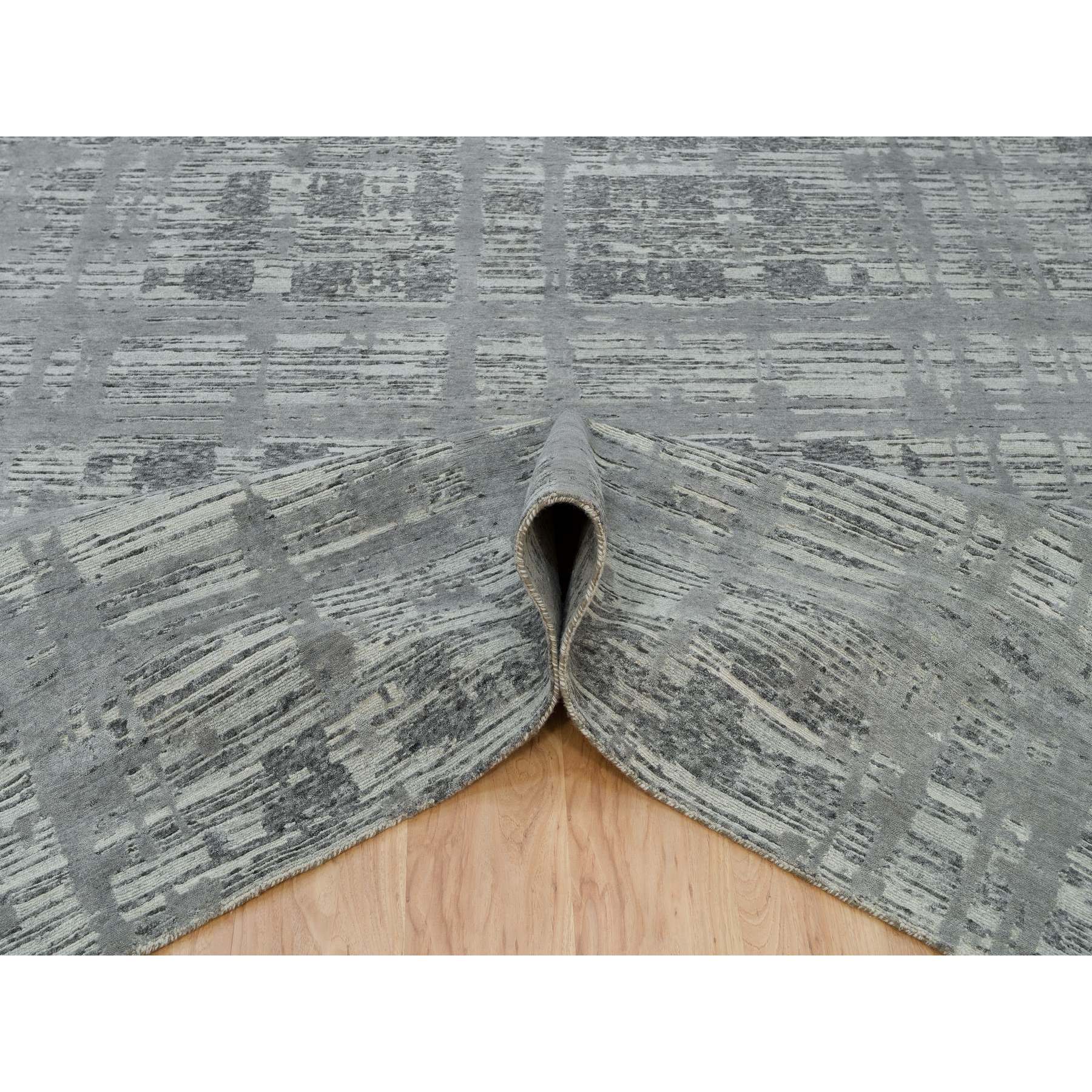 8'x10' Ash Gray, Hand Spun Undyed, Natural Wool, Modern, Hand Knotted, Oriental Square Rug HR65945 - Image 6