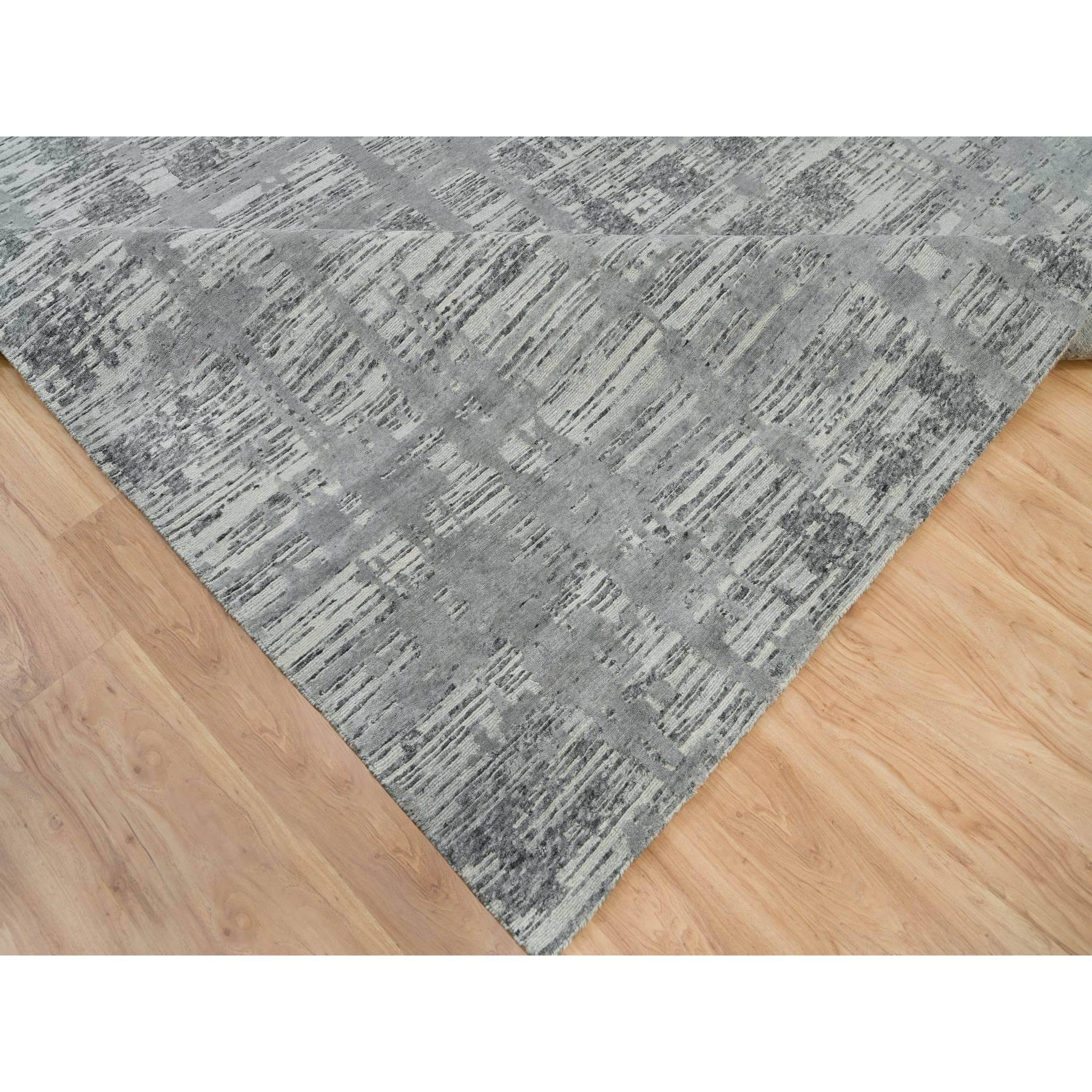 8'x10' Ash Gray, Hand Spun Undyed, Natural Wool, Modern, Hand Knotted, Oriental Square Rug HR65945 - Image 7